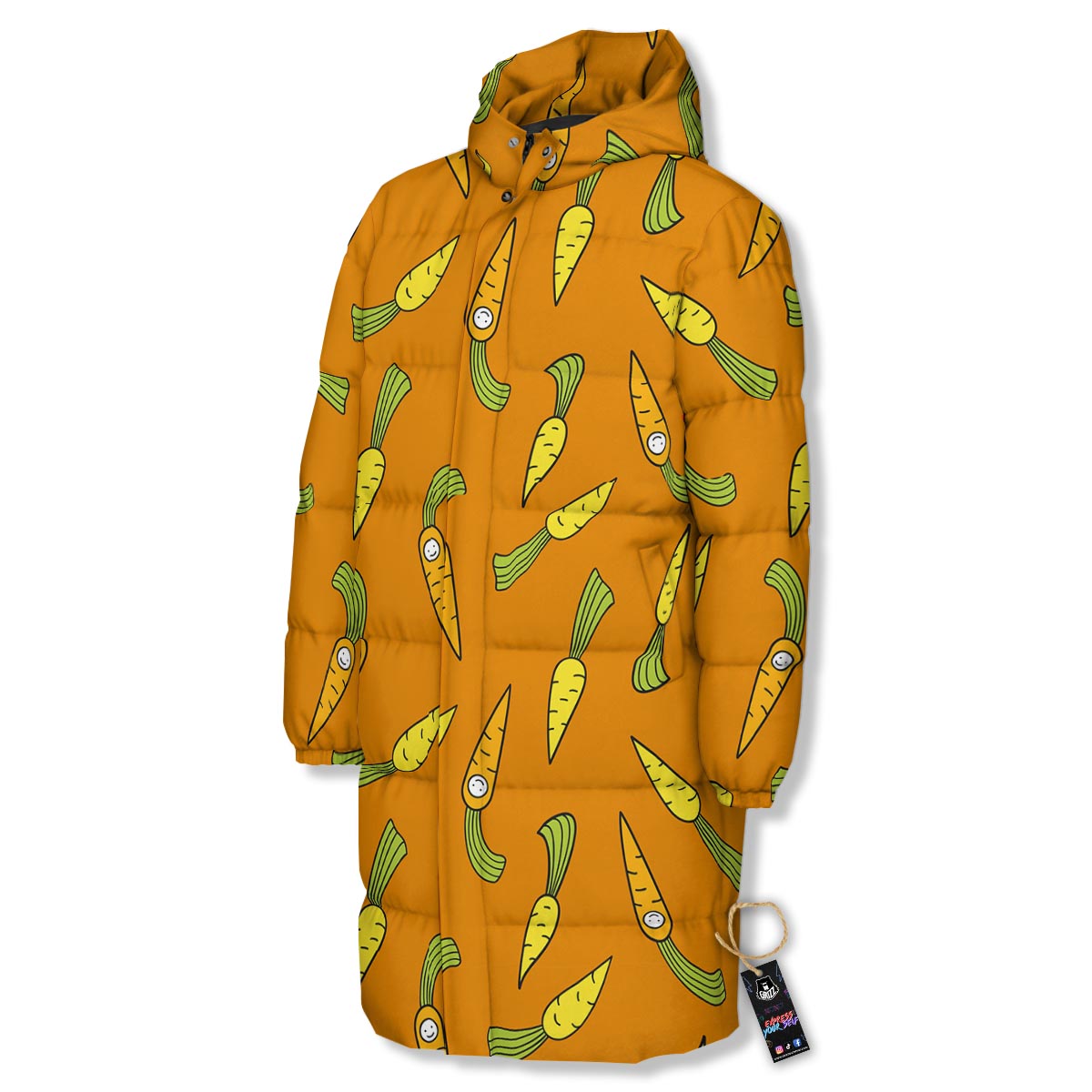 Smiley Carrot Print Pattern Long Down Jacket-grizzshop