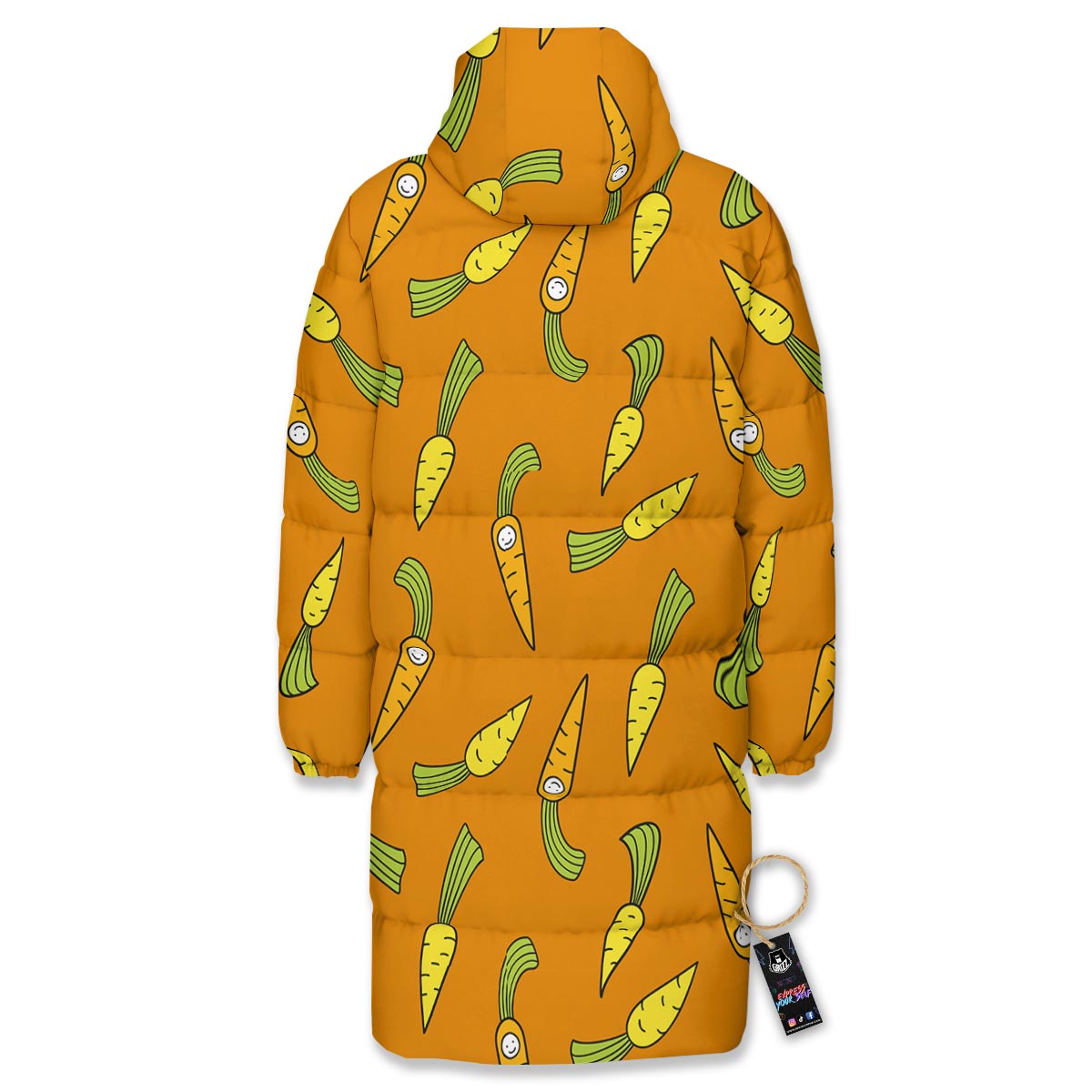 Smiley Carrot Print Pattern Long Down Jacket-grizzshop