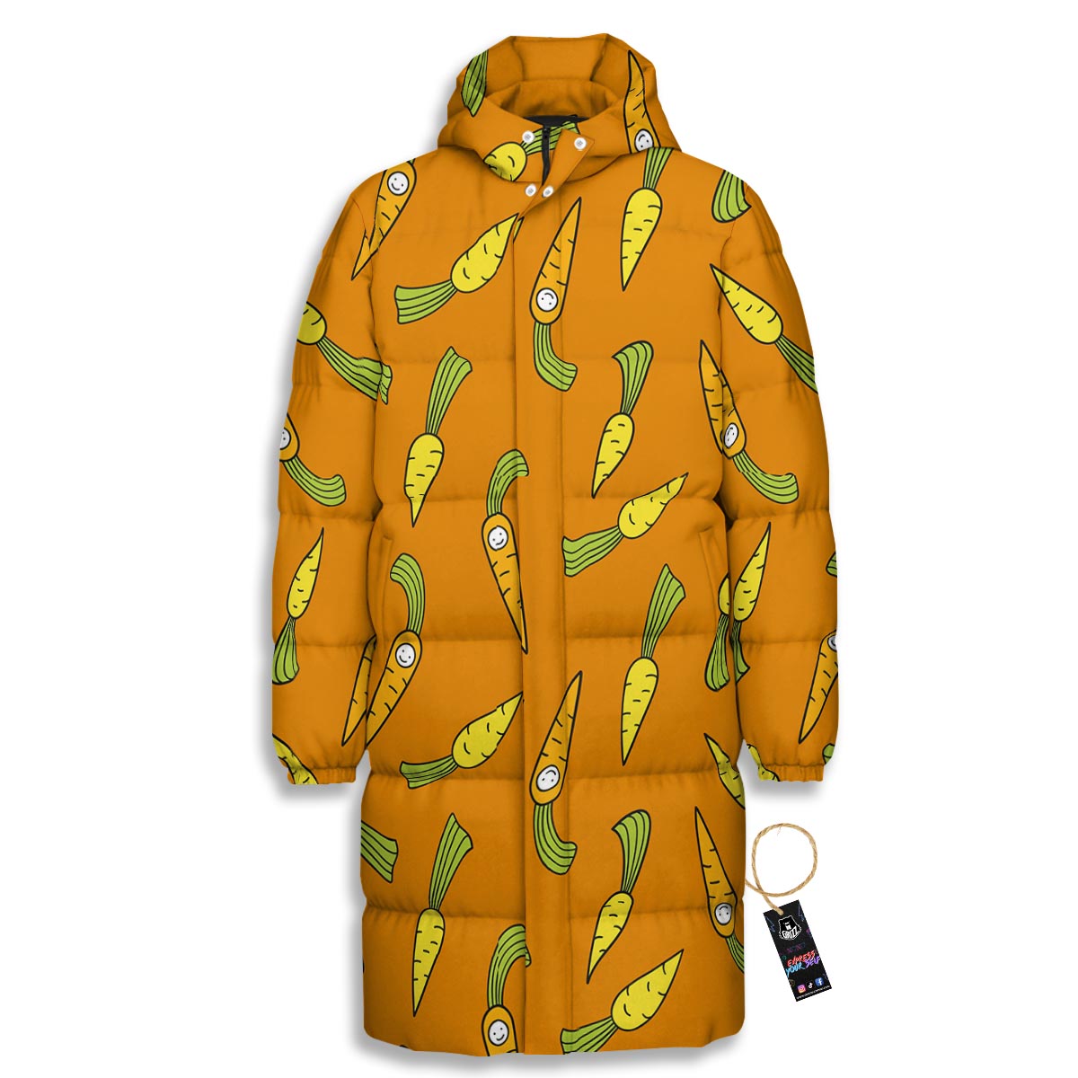 Smiley Carrot Print Pattern Long Down Jacket-grizzshop