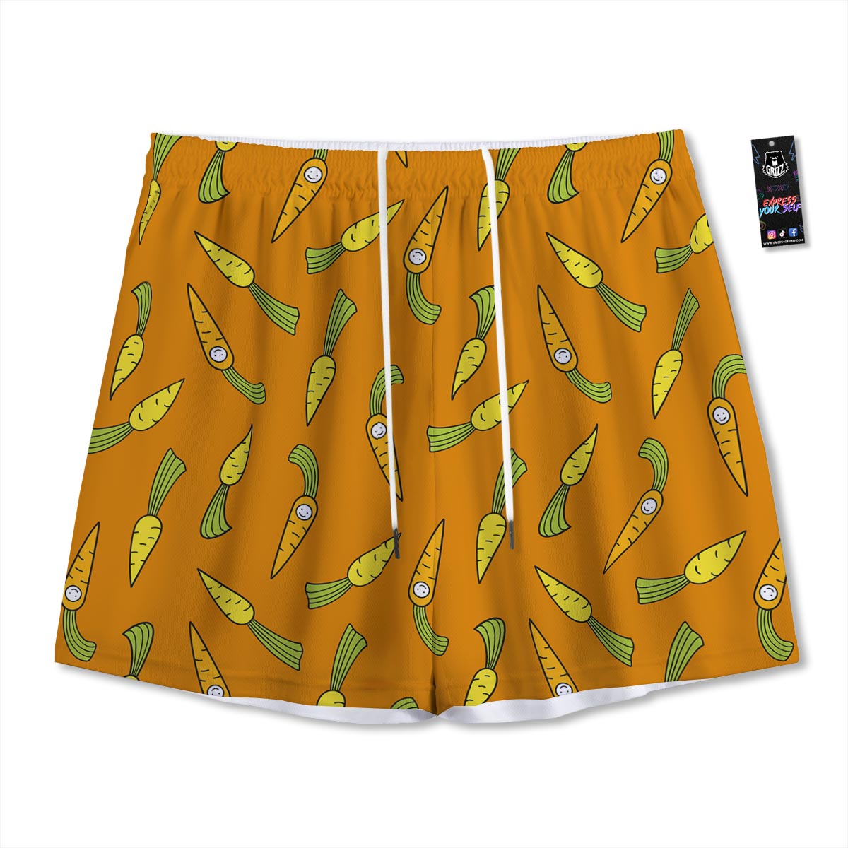 Smiley Carrot Print Pattern Mesh Shorts