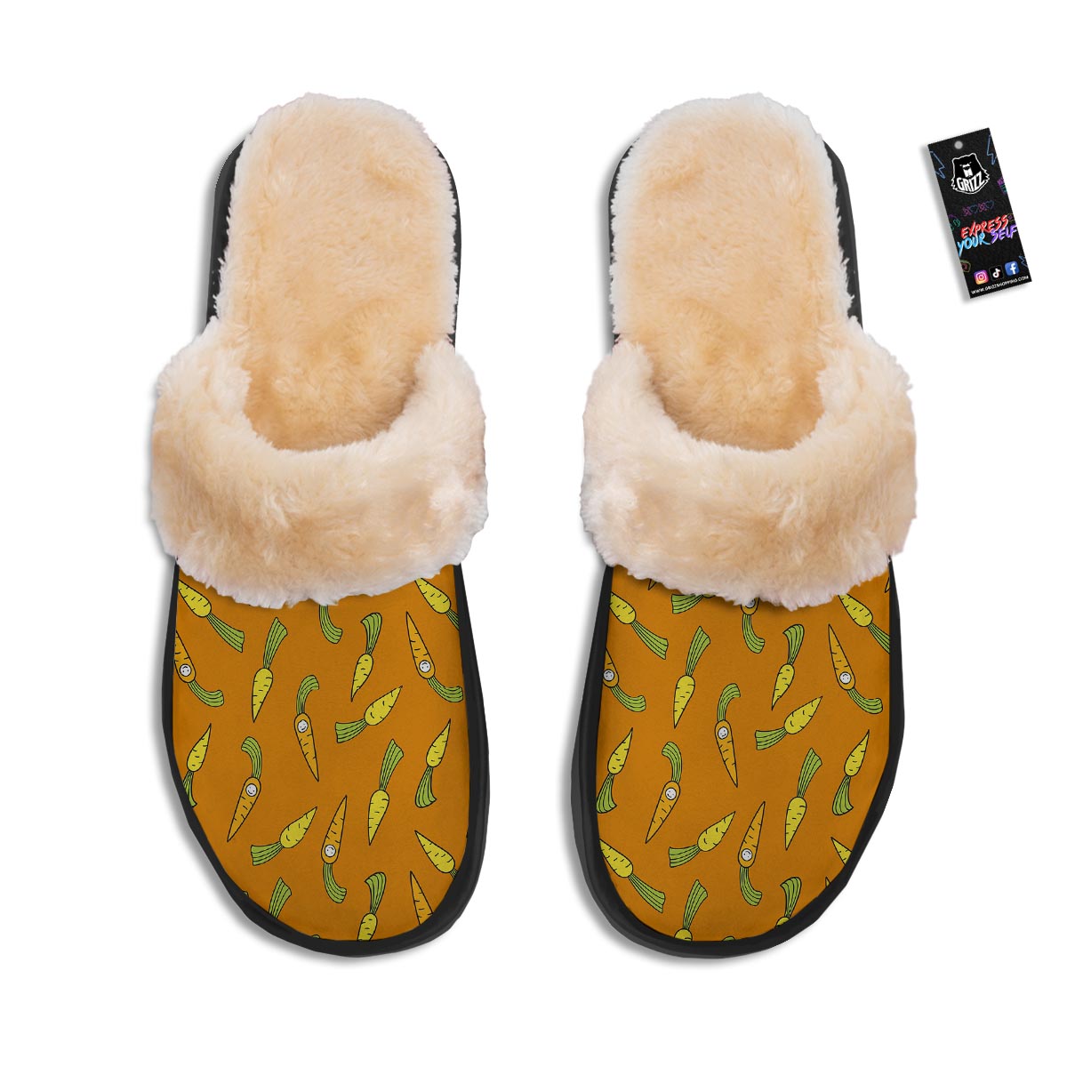 Smiley Carrot Print Pattern Slippers-grizzshop