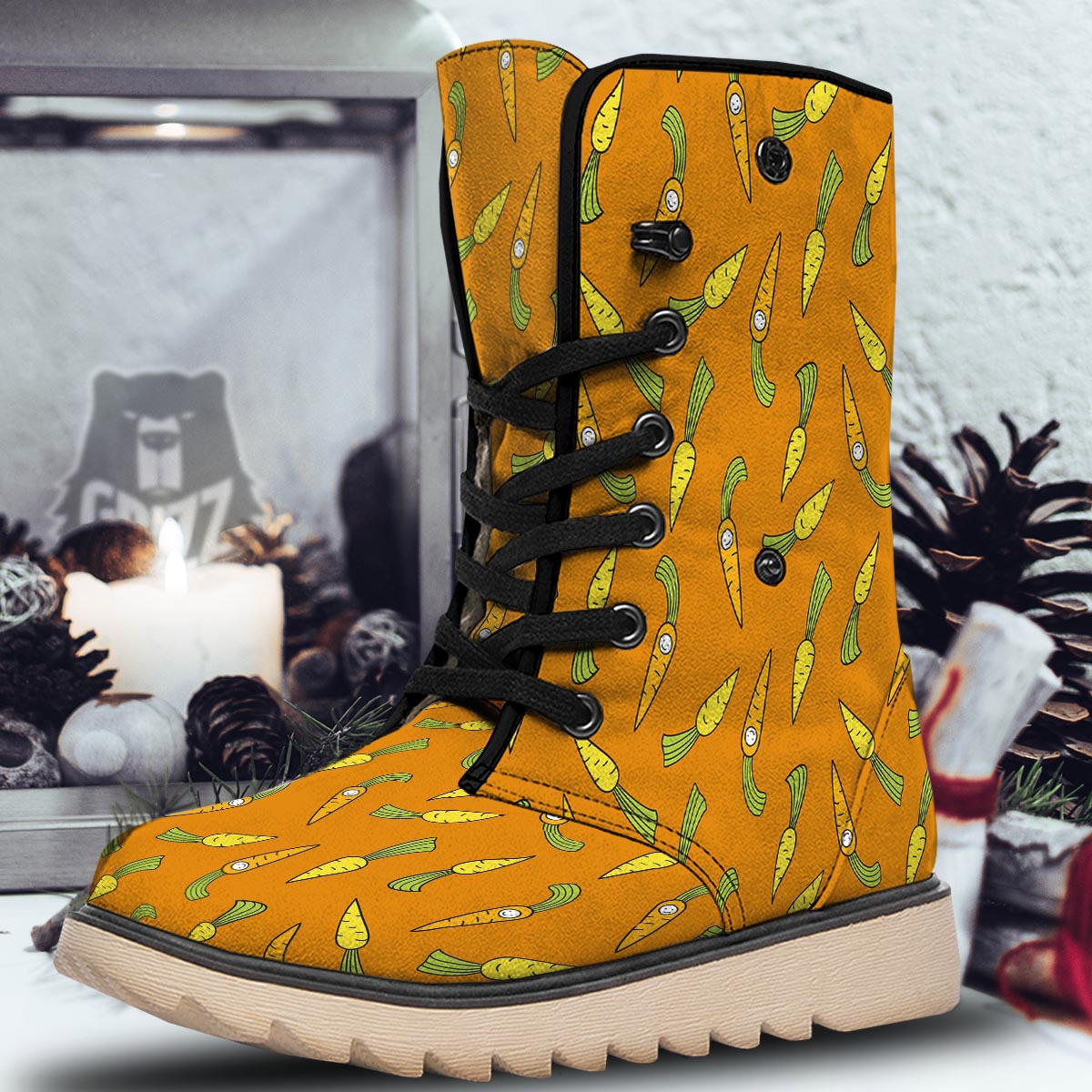 Smiley Carrot Print Pattern Snow Boots-grizzshop