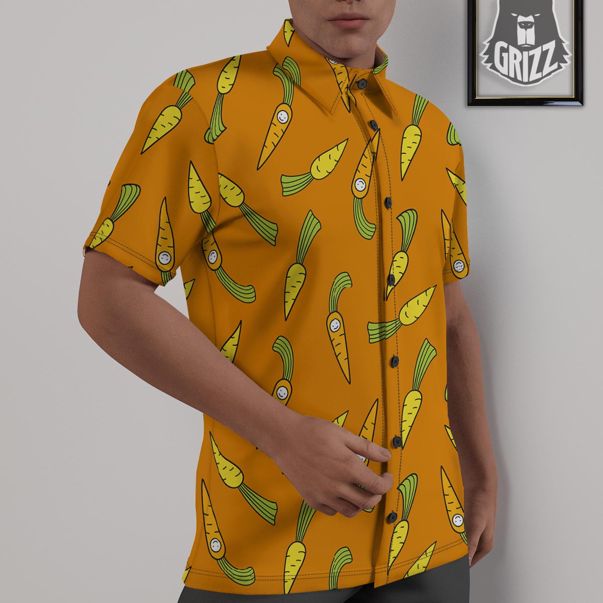 Smiley Carrot Print Pattern Untucked Shirts-grizzshop