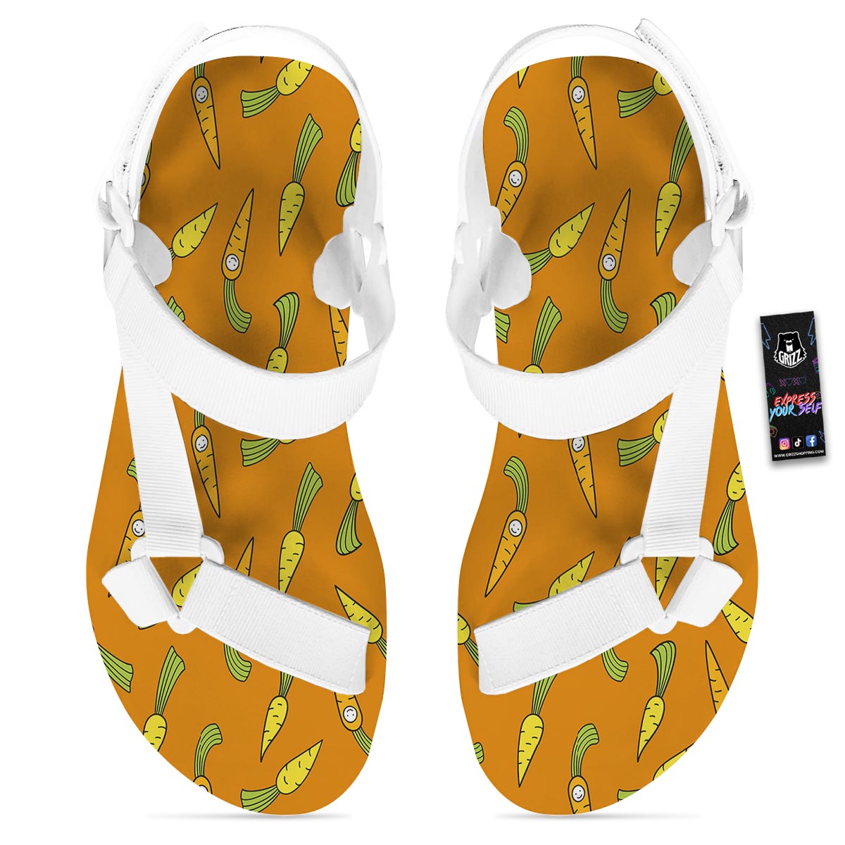 Smiley Carrot Print Pattern White Open Toe Sandals-grizzshop