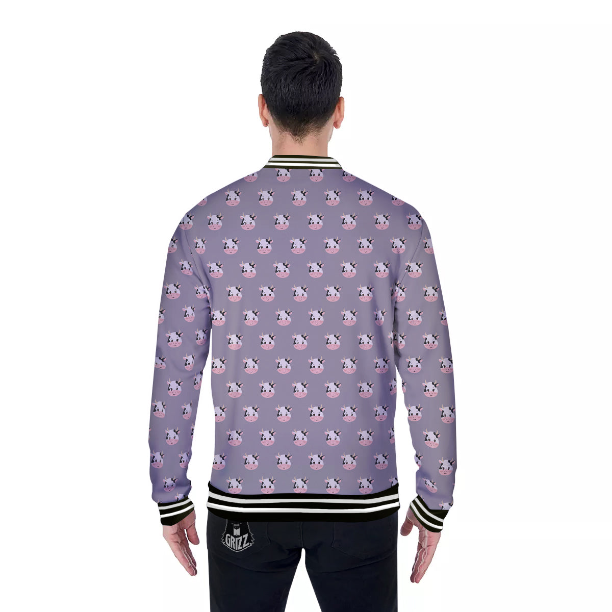 Smiley Cow Cartoon Print Pattern Baseball Jacket-grizzshop