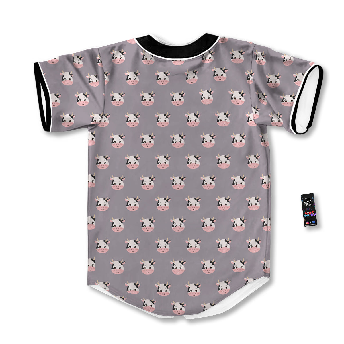 Smiley Cow Cartoon Print Pattern Baseball Jersey-grizzshop