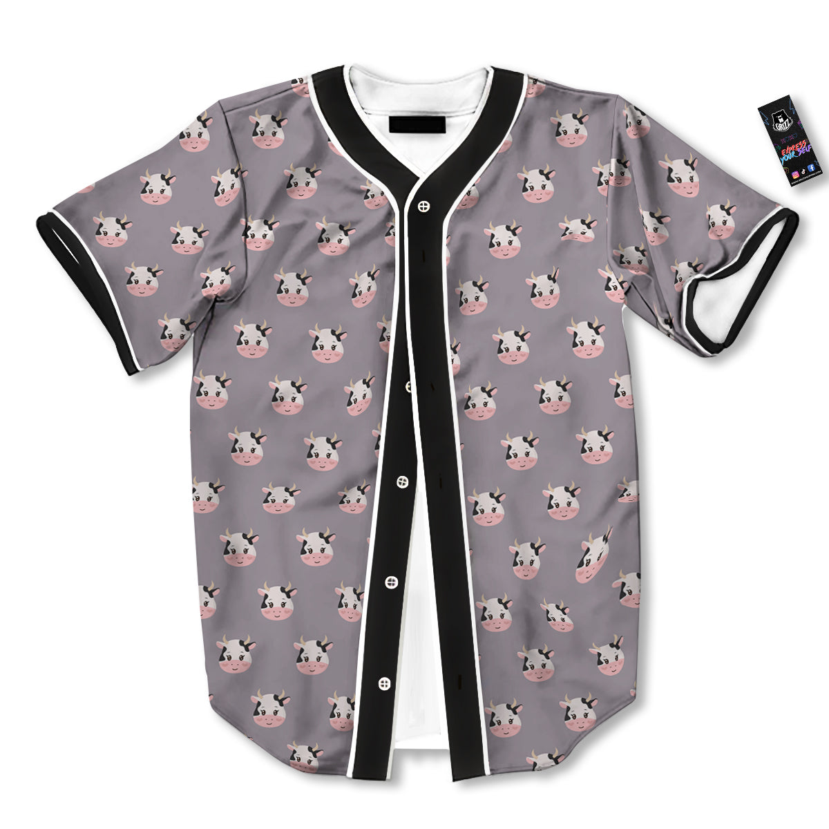 Smiley Cow Cartoon Print Pattern Baseball Jersey-grizzshop