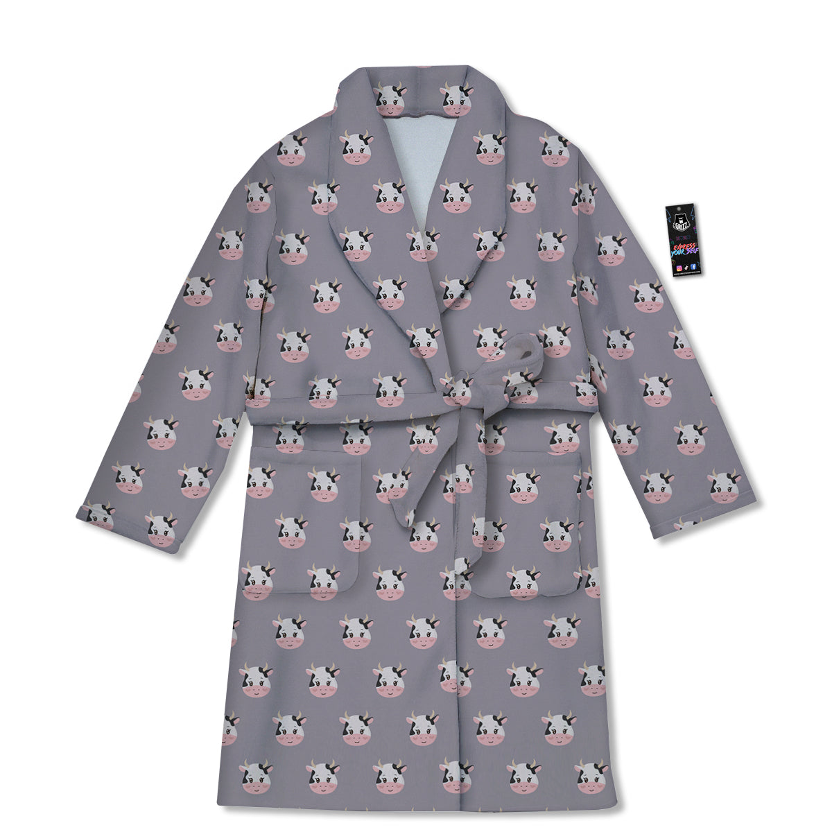 Smiley Cow Cartoon Print Pattern Bathrobe-grizzshop