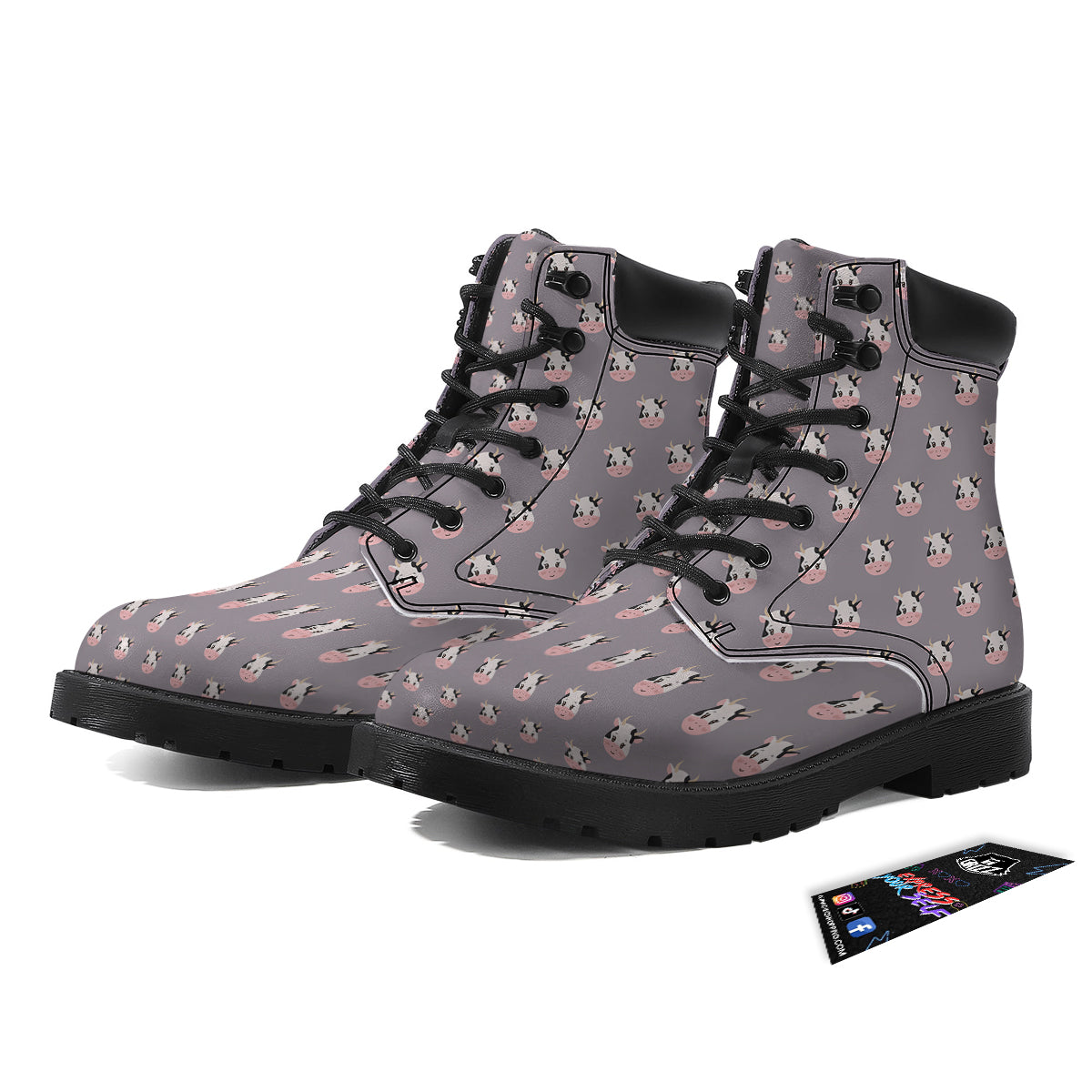 Smiley Cow Cartoon Print Pattern Boots-grizzshop