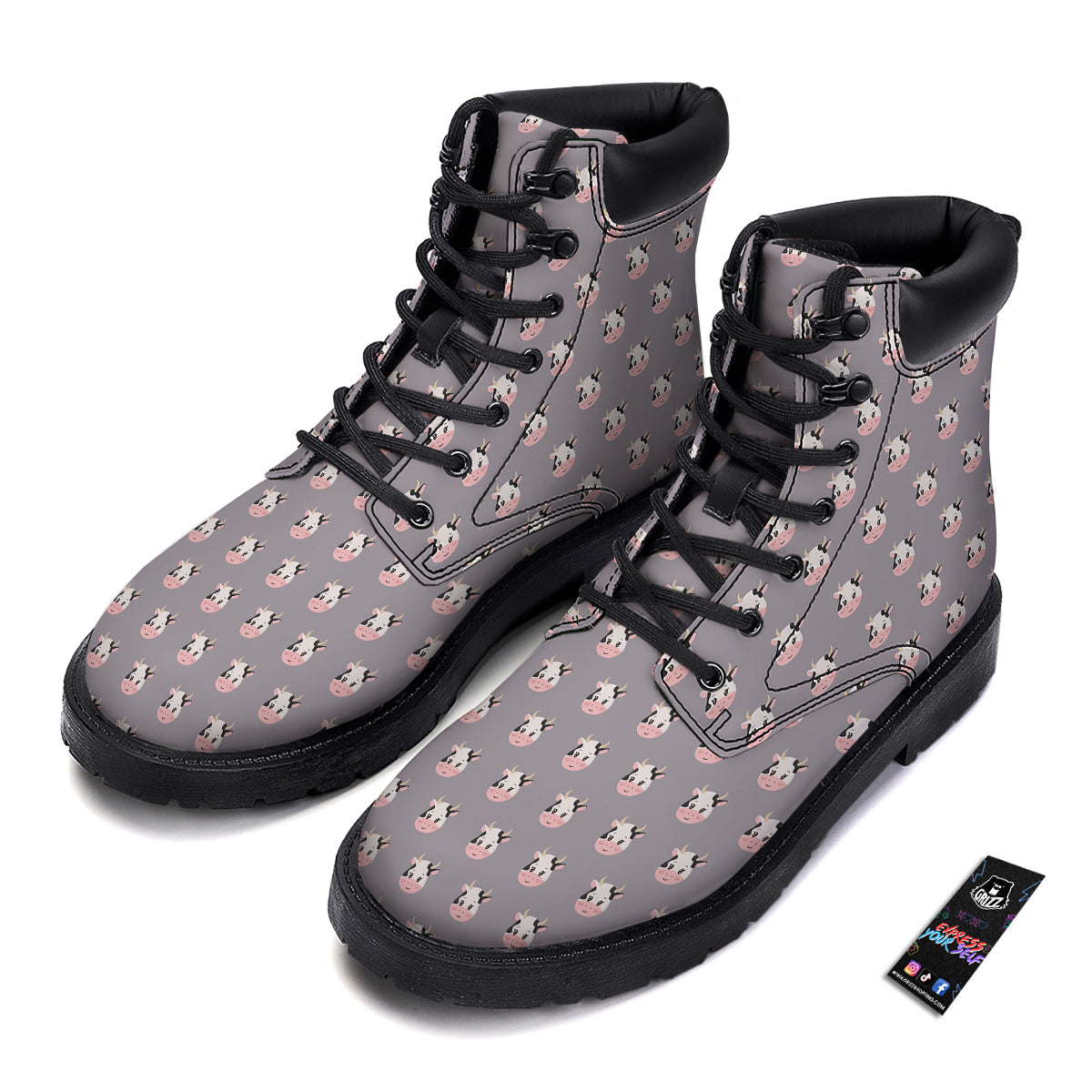 Smiley Cow Cartoon Print Pattern Boots-grizzshop