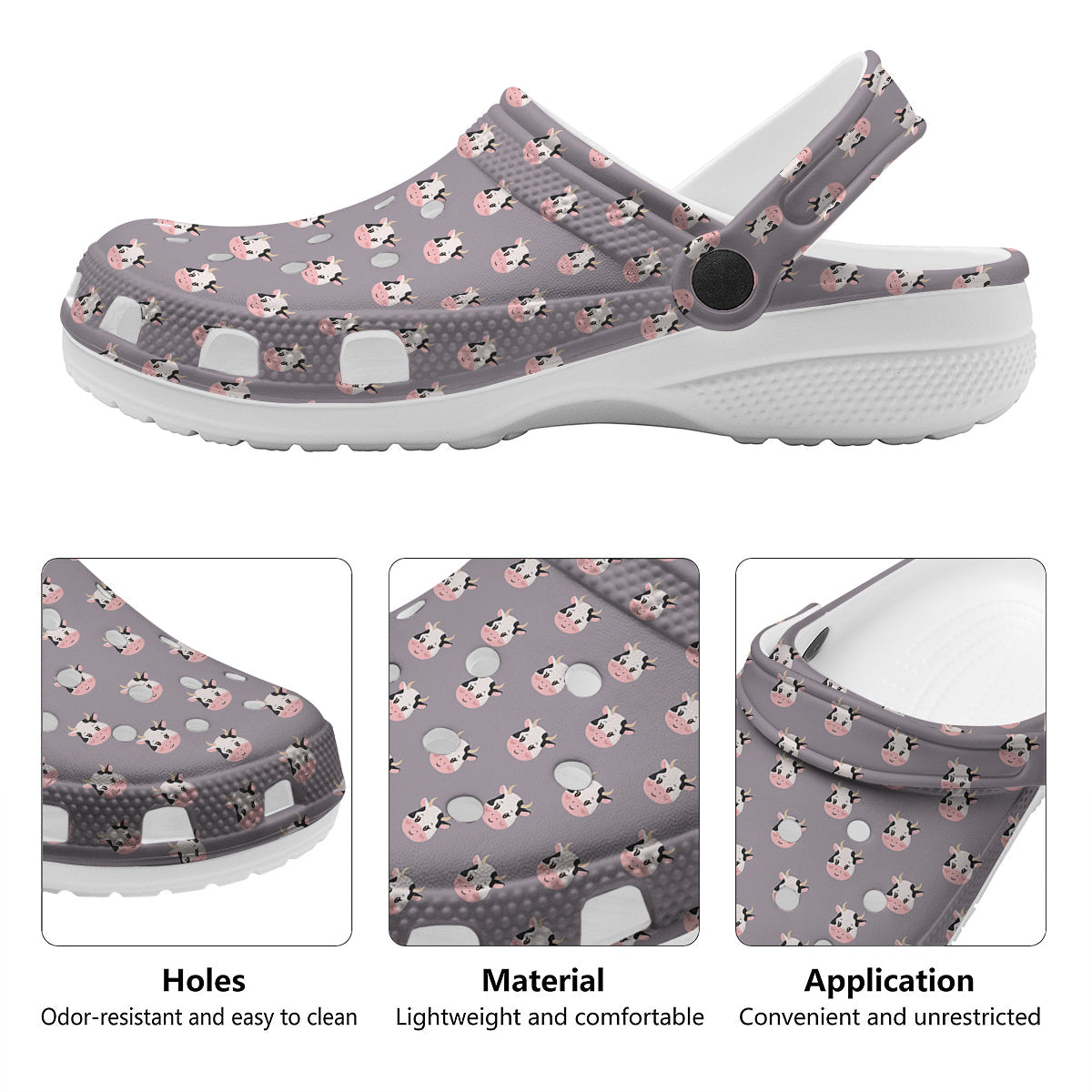Smiley Cow Cartoon Print Pattern Clog-grizzshop