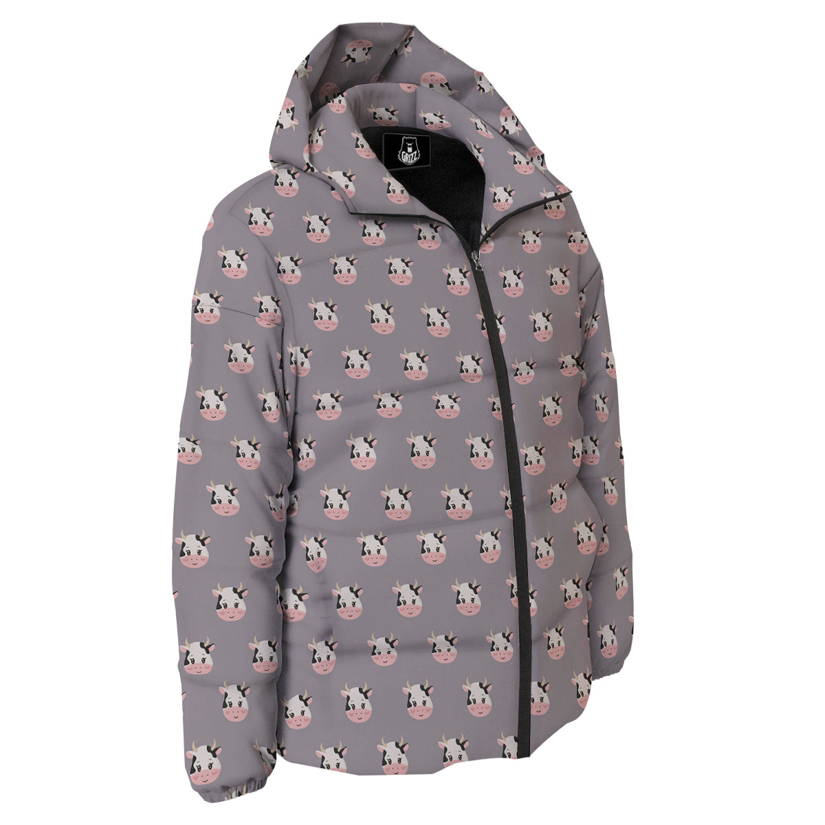 Smiley Cow Cartoon Print Pattern Down Jacket-grizzshop