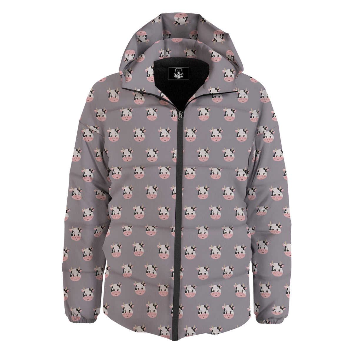 Smiley Cow Cartoon Print Pattern Down Jacket-grizzshop
