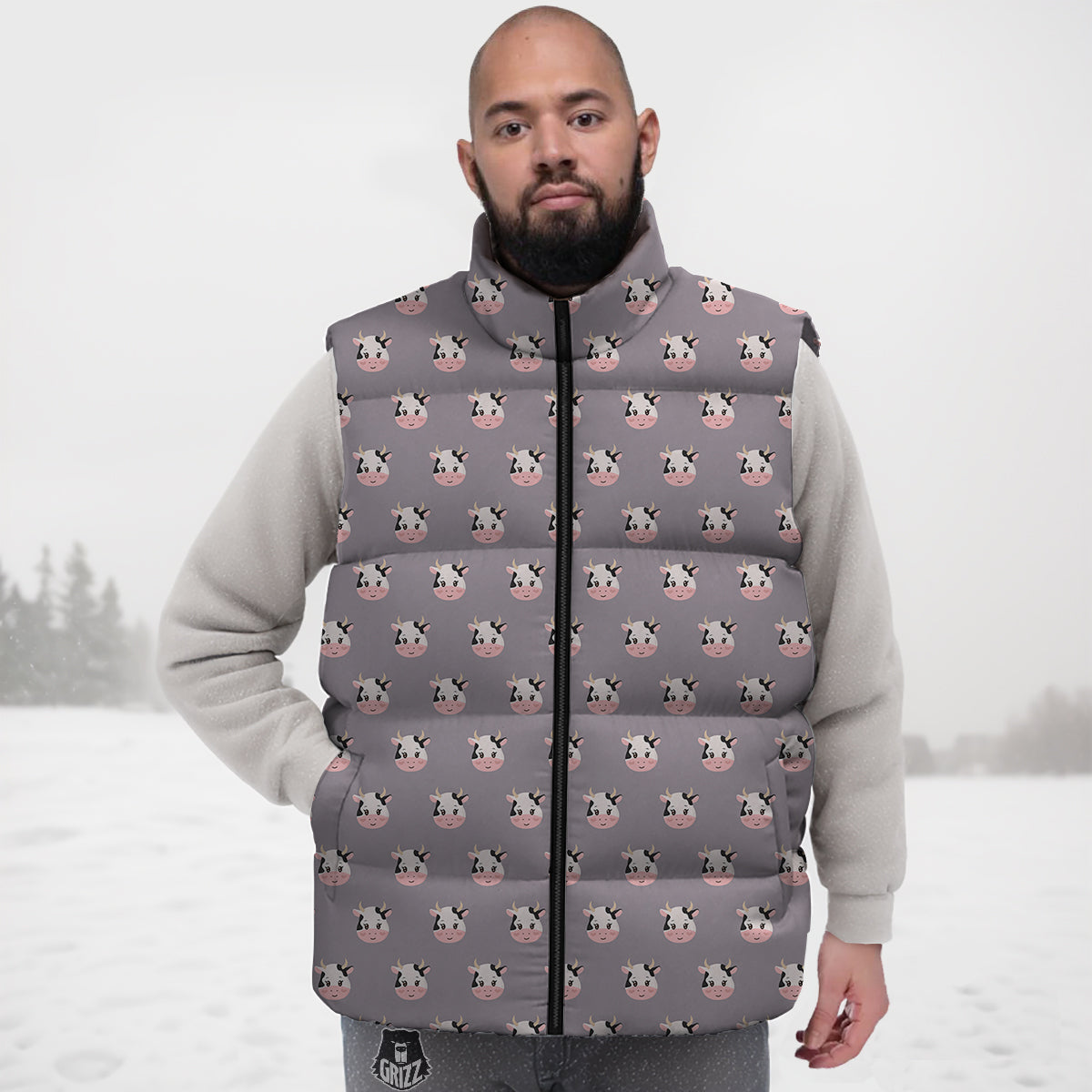 Smiley Cow Cartoon Print Pattern Down Vest
