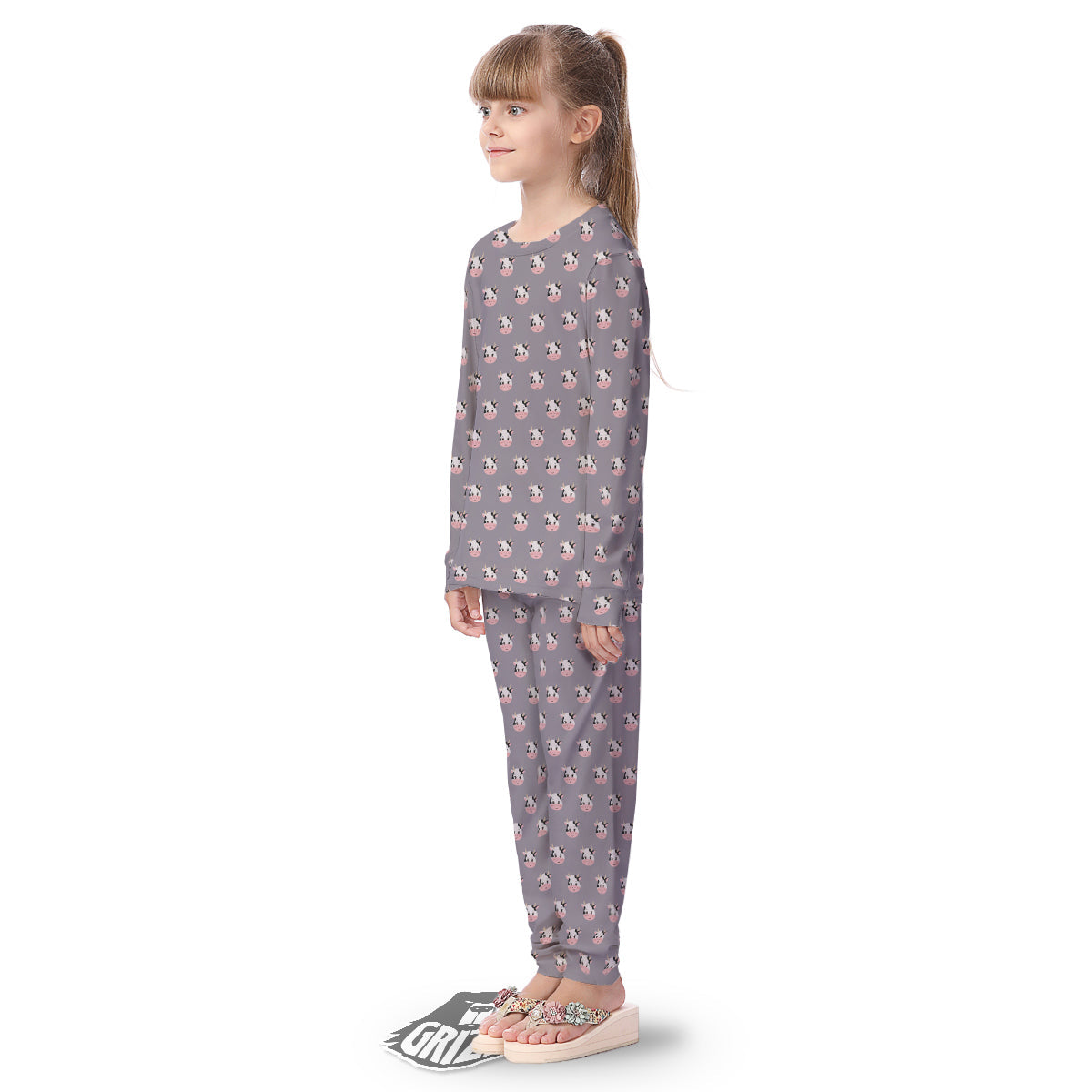 Smiley Cow Cartoon Print Pattern Kid's Pajamas-grizzshop