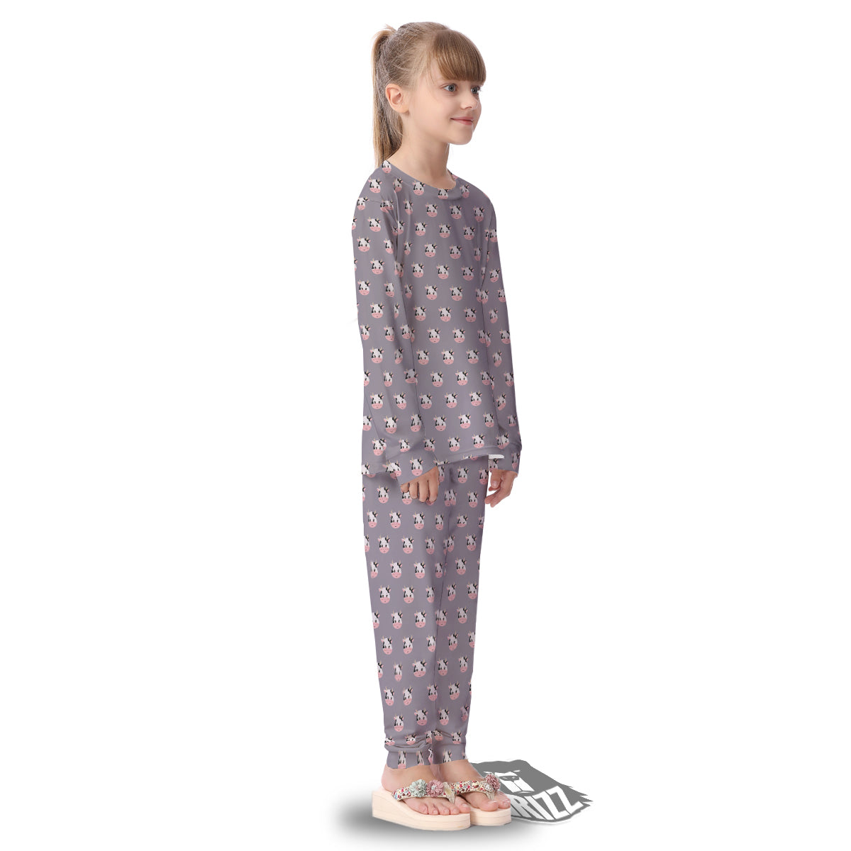 Smiley Cow Cartoon Print Pattern Kid's Pajamas-grizzshop