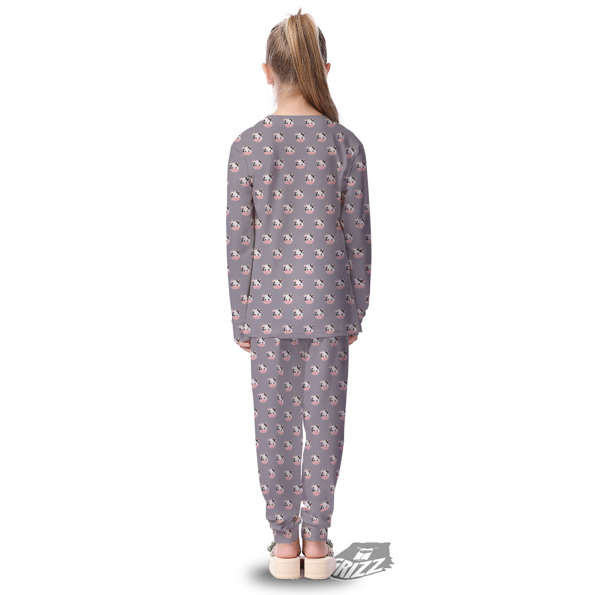 Smiley Cow Cartoon Print Pattern Kid's Pajamas-grizzshop