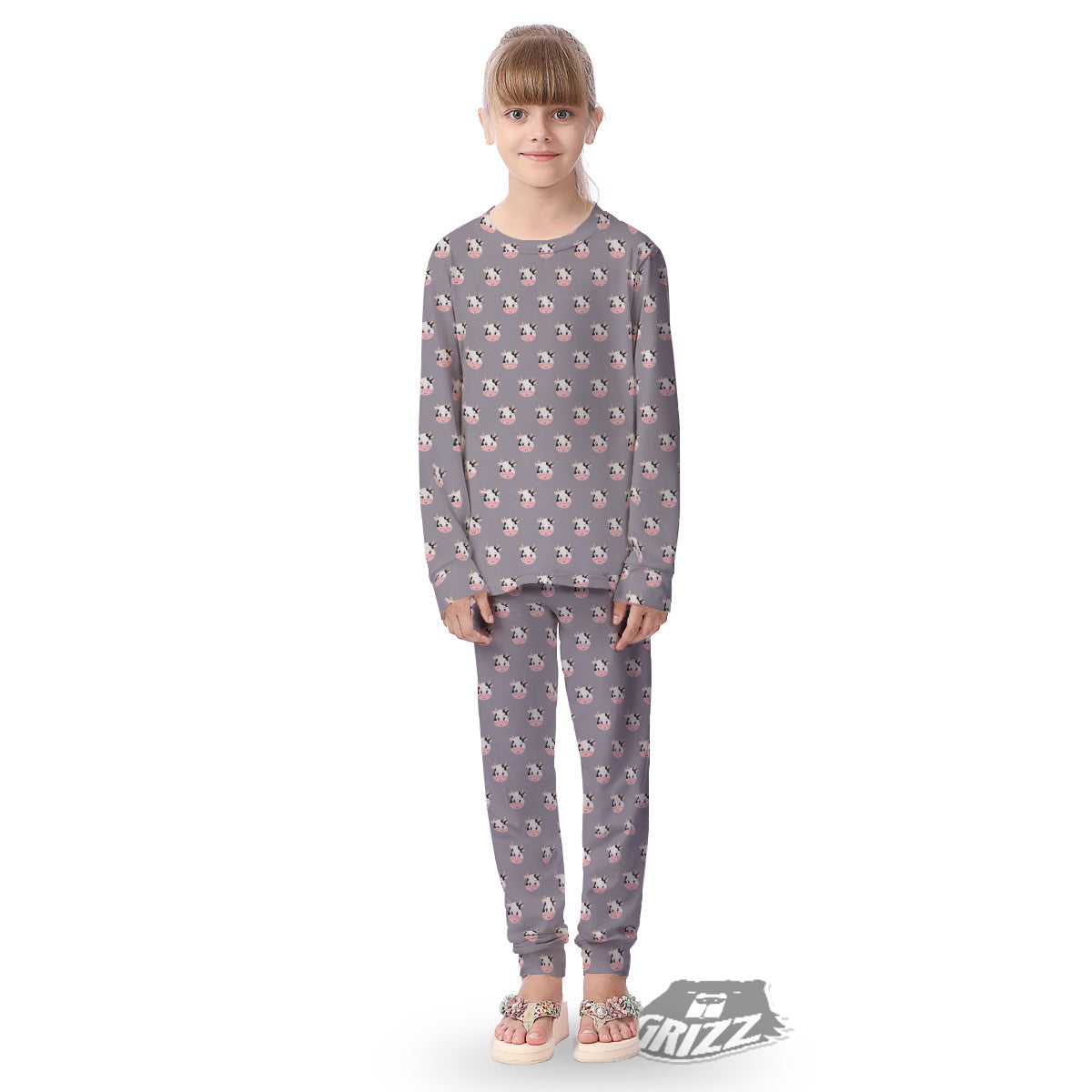 Smiley Cow Cartoon Print Pattern Kid's Pajamas-grizzshop