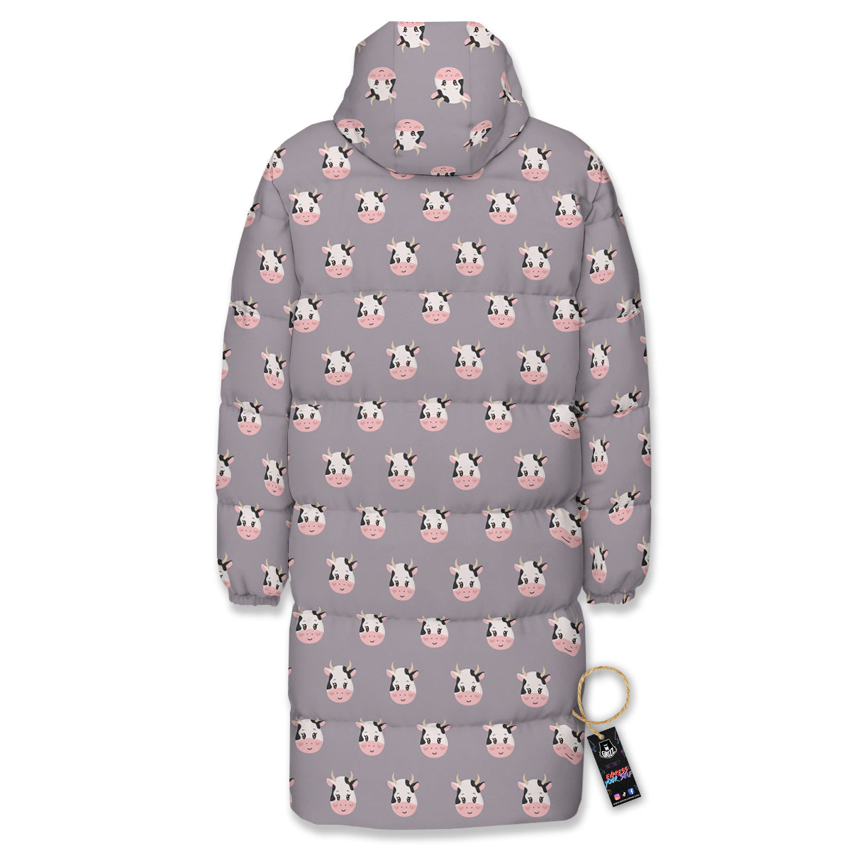 Smiley Cow Cartoon Print Pattern Long Down Jacket-grizzshop