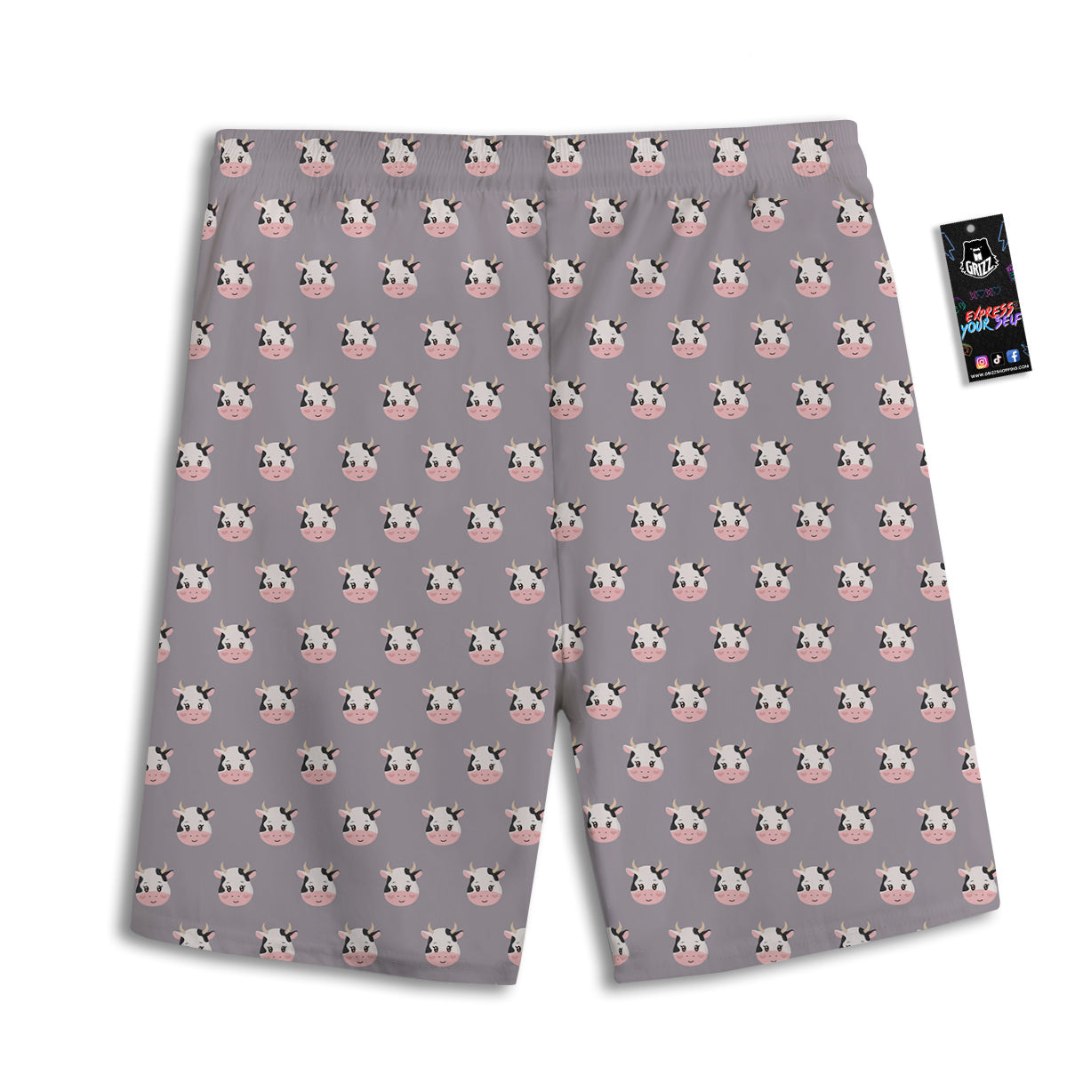 Smiley Cow Cartoon Print Pattern Men's Athletic Shorts