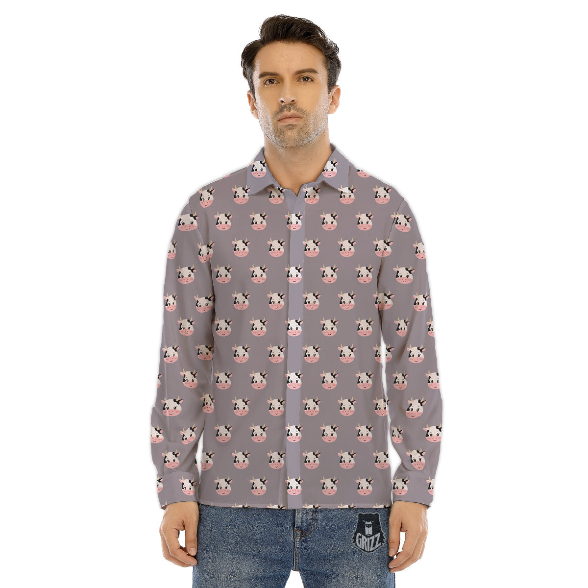 Smiley Cow Cartoon Print Pattern Men's Dress Shirts-grizzshop