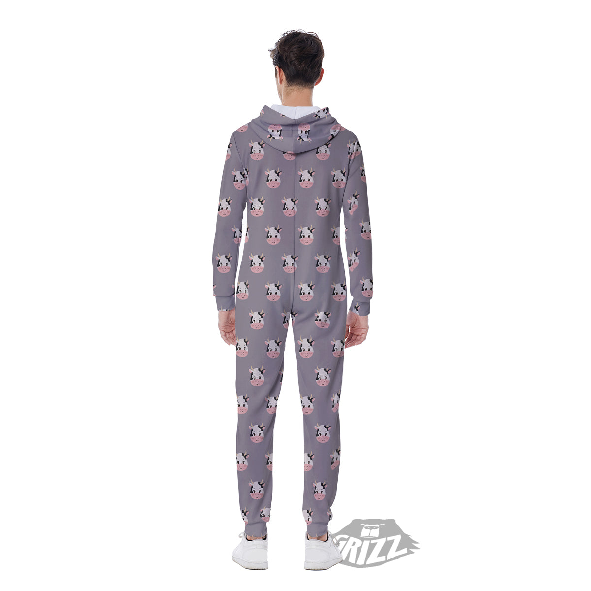 Smiley Cow Cartoon Print Pattern Men's Jumpsuit-grizzshop