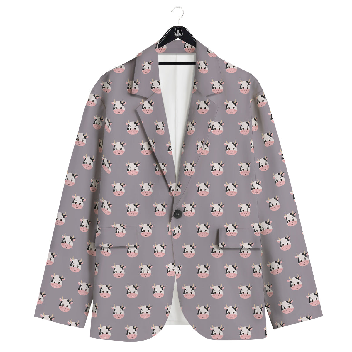 Smiley Cow Cartoon Print Pattern Men's Sport Coat-grizzshop