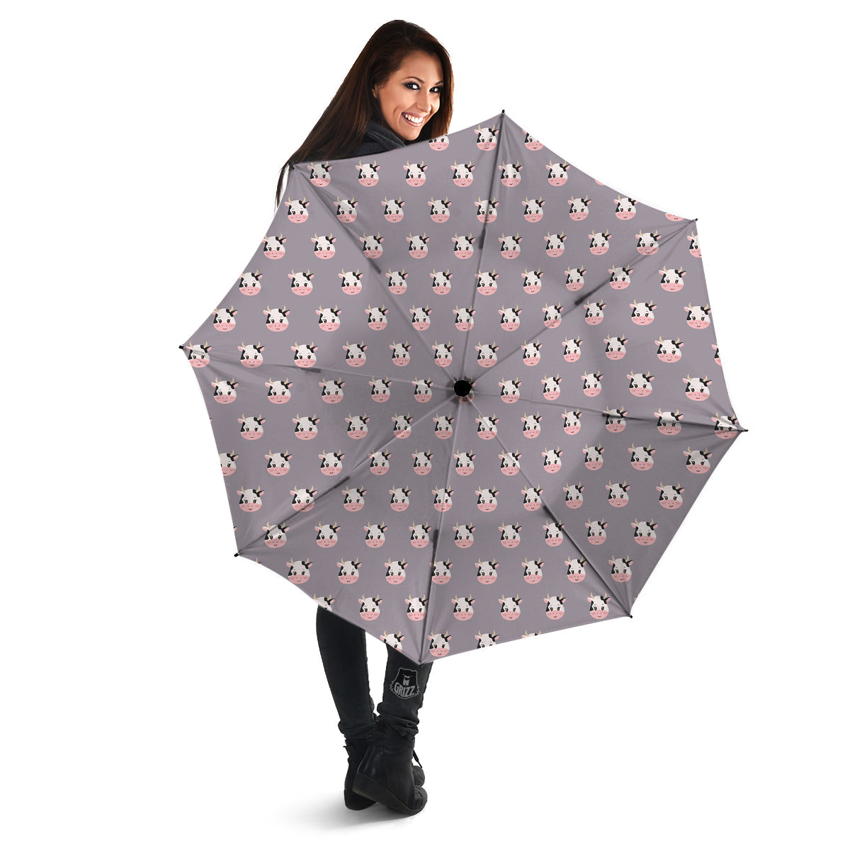 Smiley Cow Cartoon Print Pattern Umbrella-grizzshop