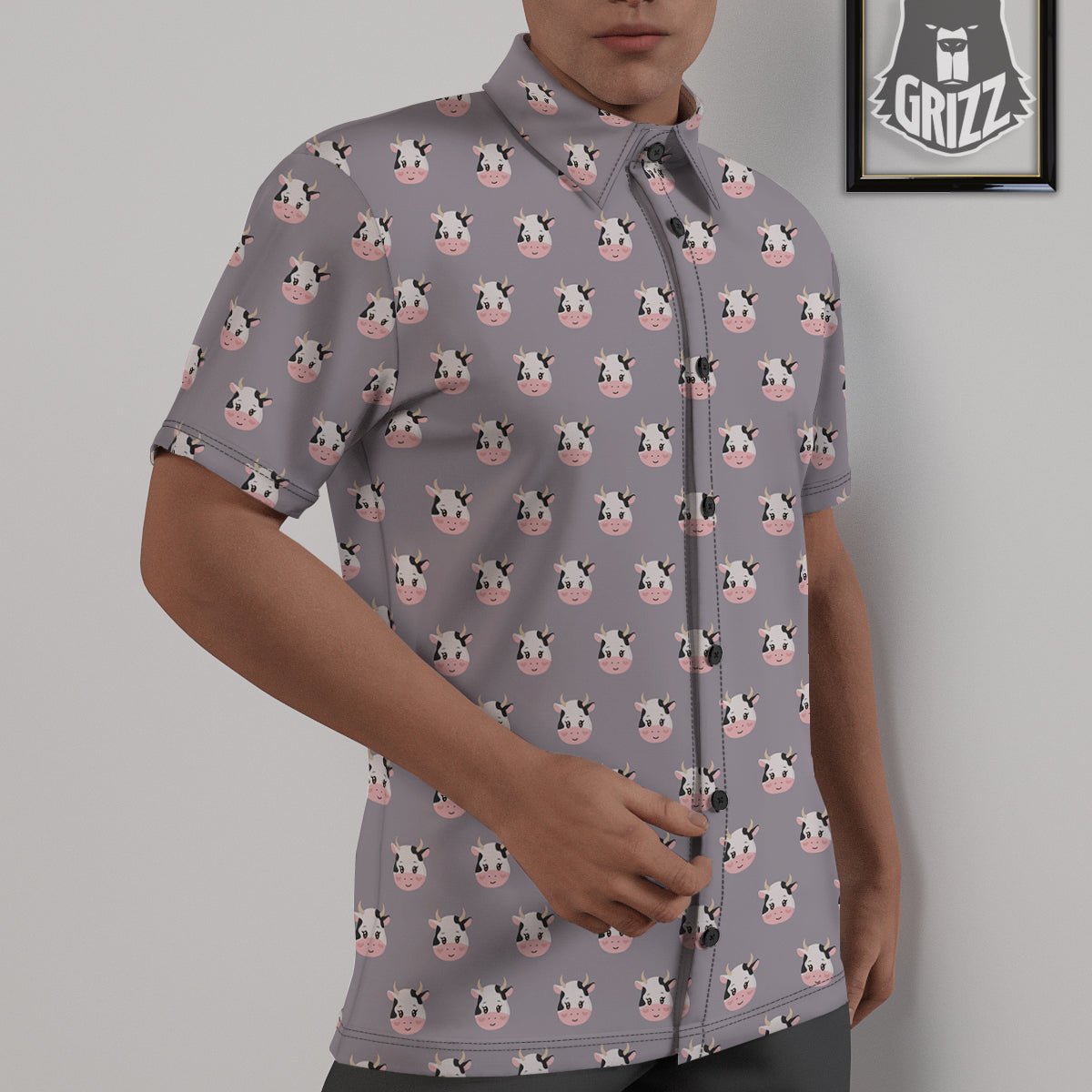Smiley Cow Cartoon Print Pattern Untucked Shirts-grizzshop