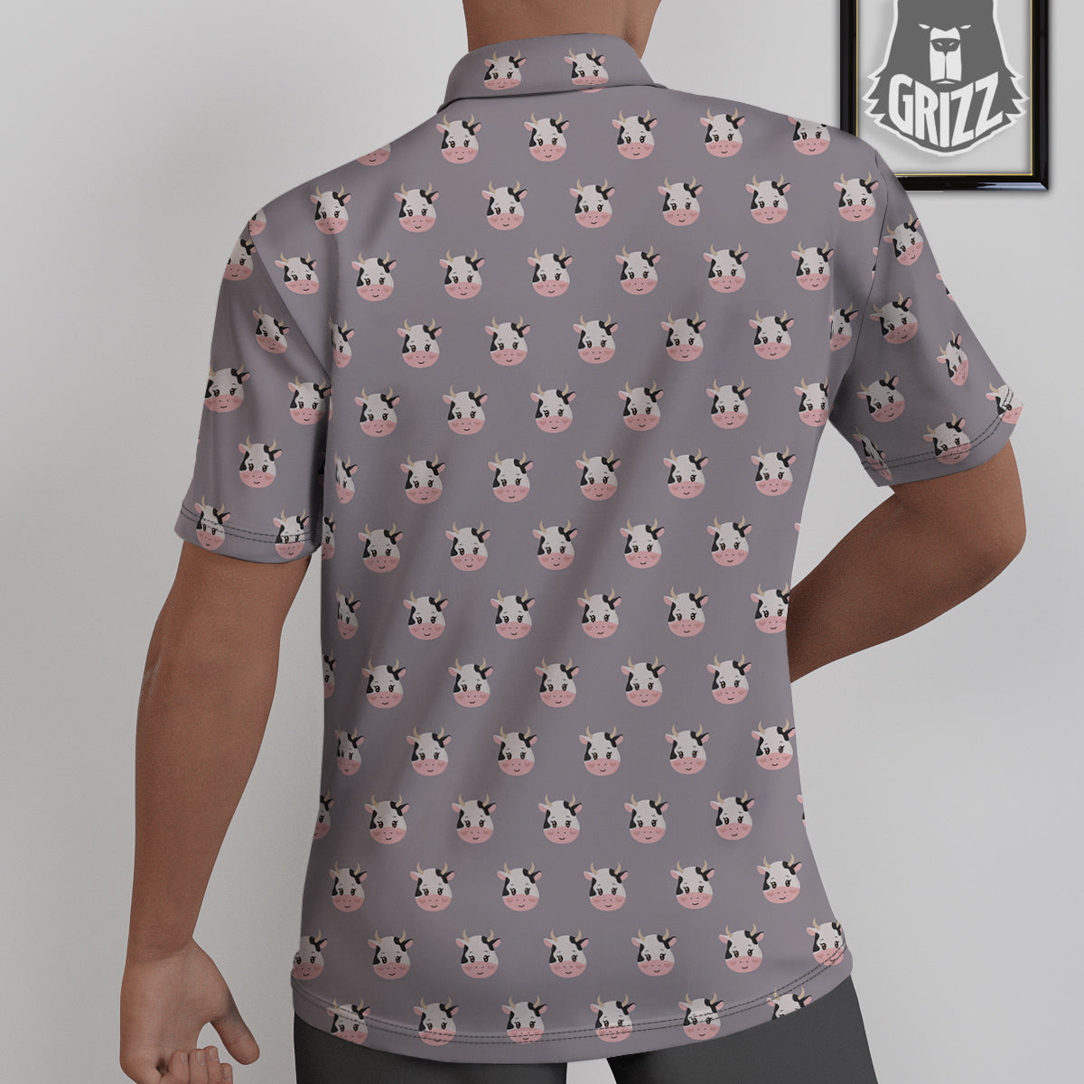 Smiley Cow Cartoon Print Pattern Untucked Shirts-grizzshop