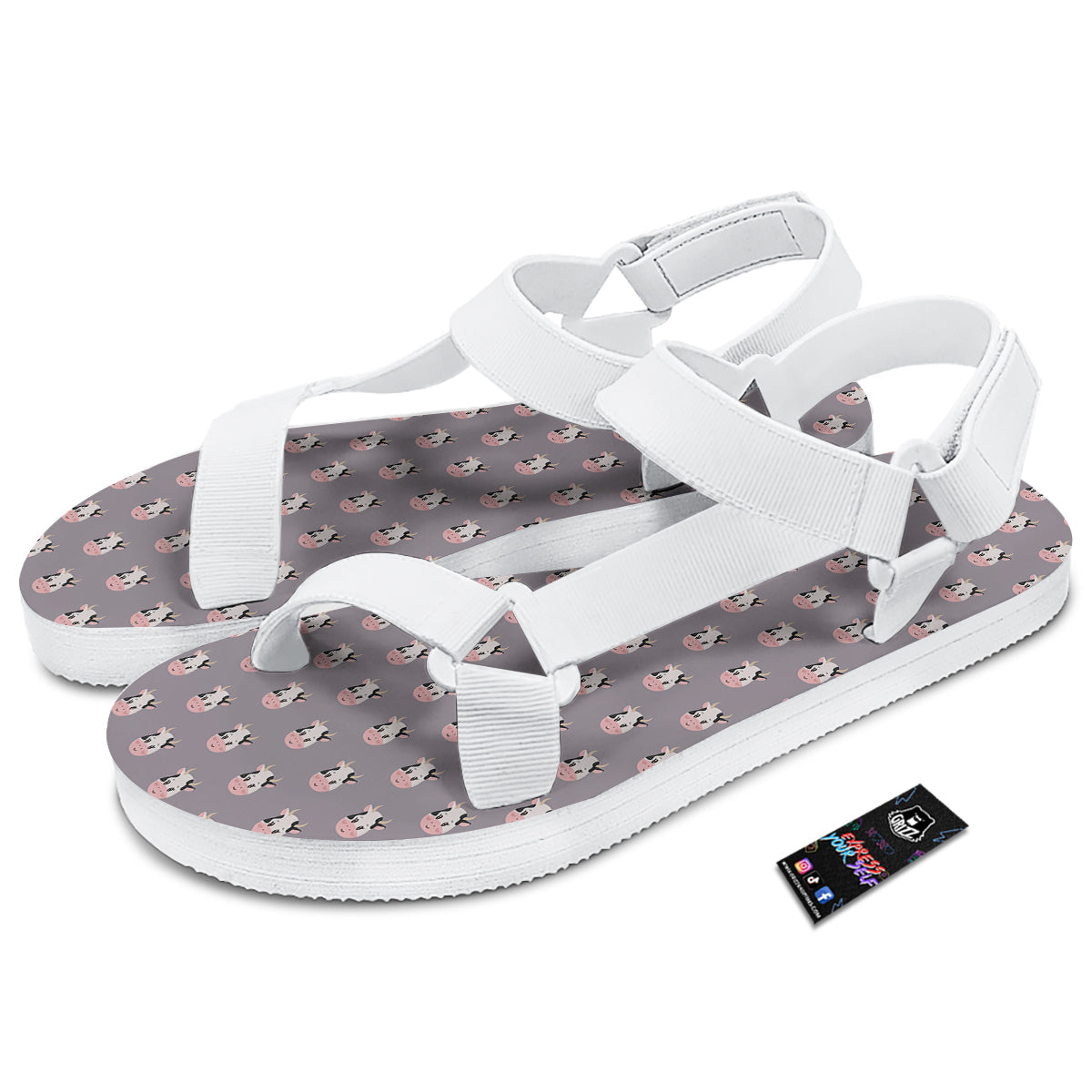 Smiley Cow Cartoon Print Pattern White Open Toe Sandals-grizzshop