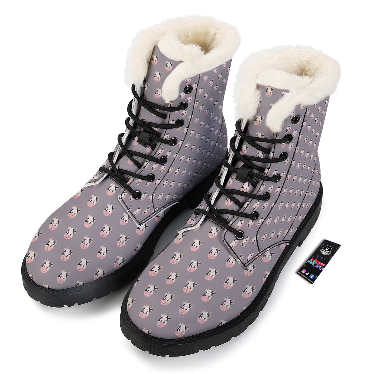 Smiley Cow Cartoon Print Pattern Winter Boots-grizzshop
