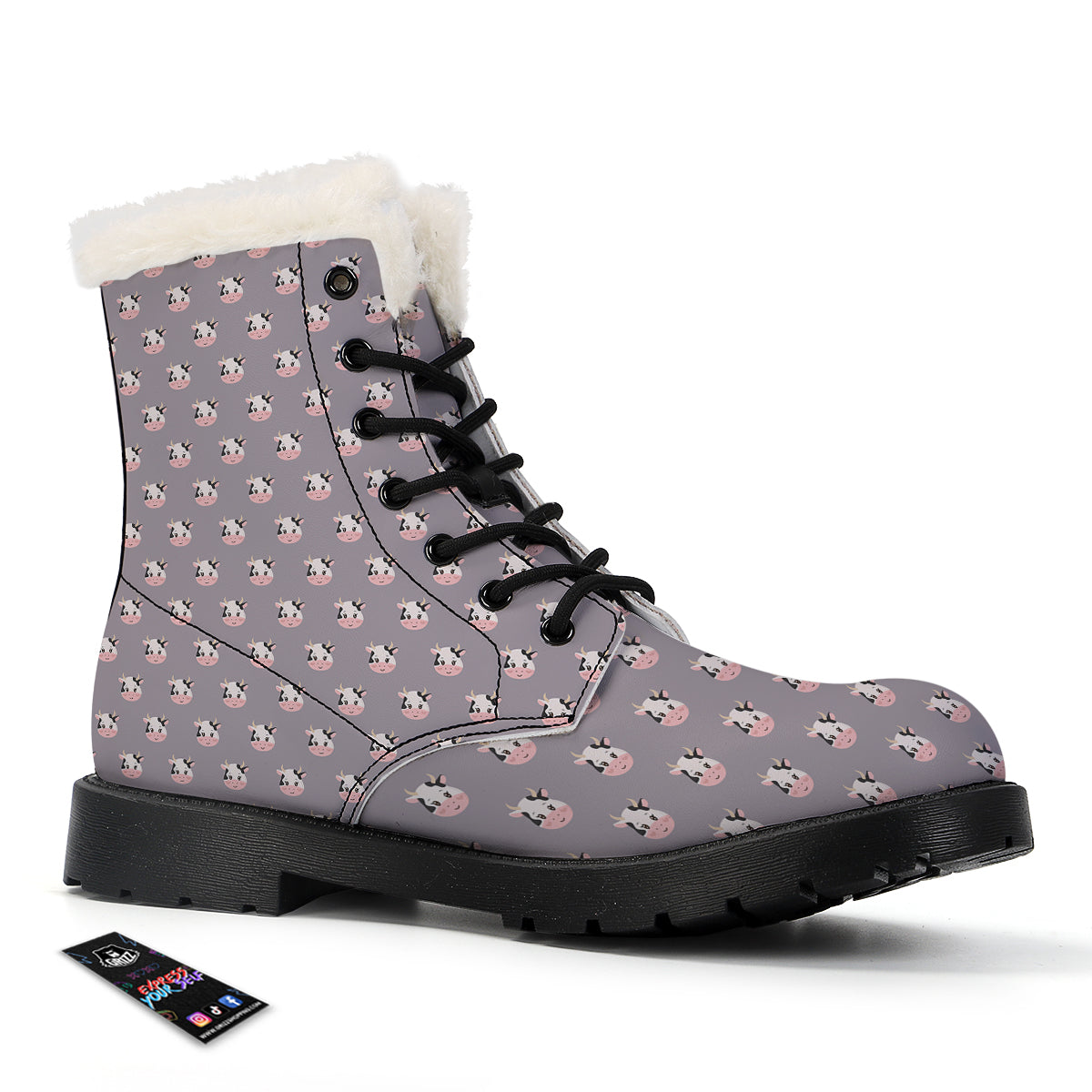 Smiley Cow Cartoon Print Pattern Winter Boots-grizzshop