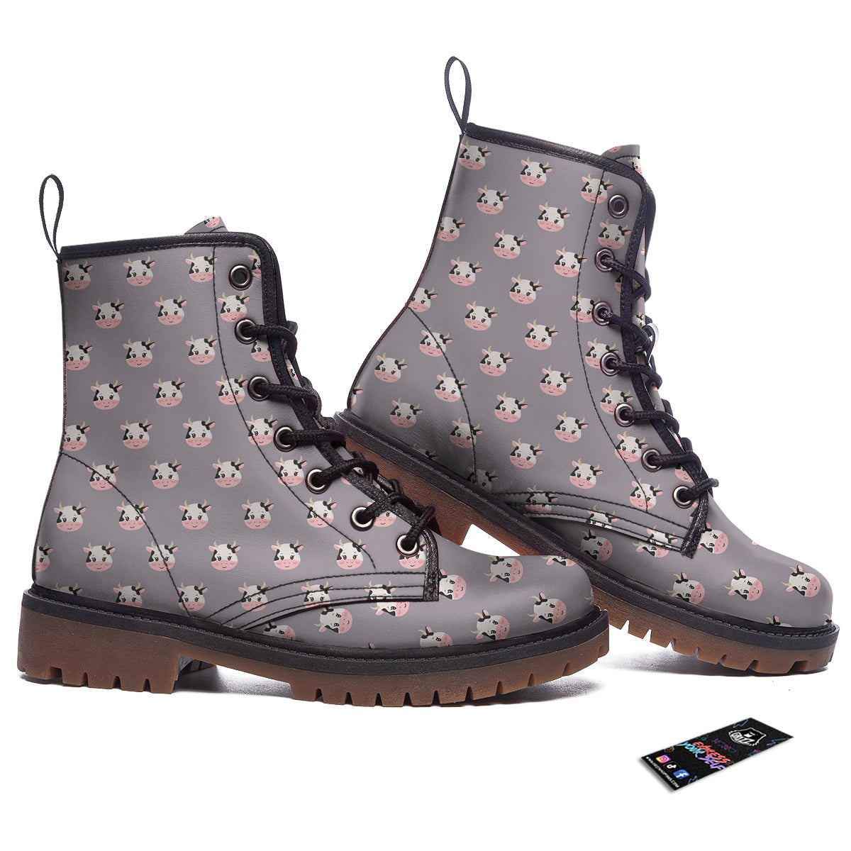Smiley Cow Cartoon Print Pattern Work Boots-grizzshop