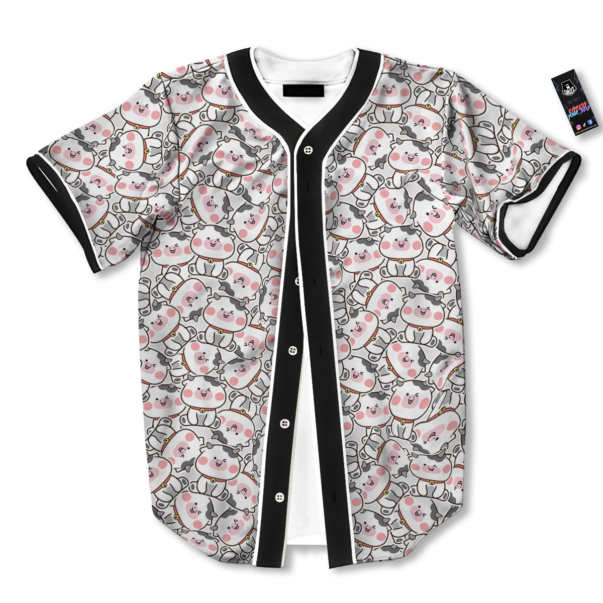 Smiley Cow Cute Print Pattern Baseball Jersey-grizzshop