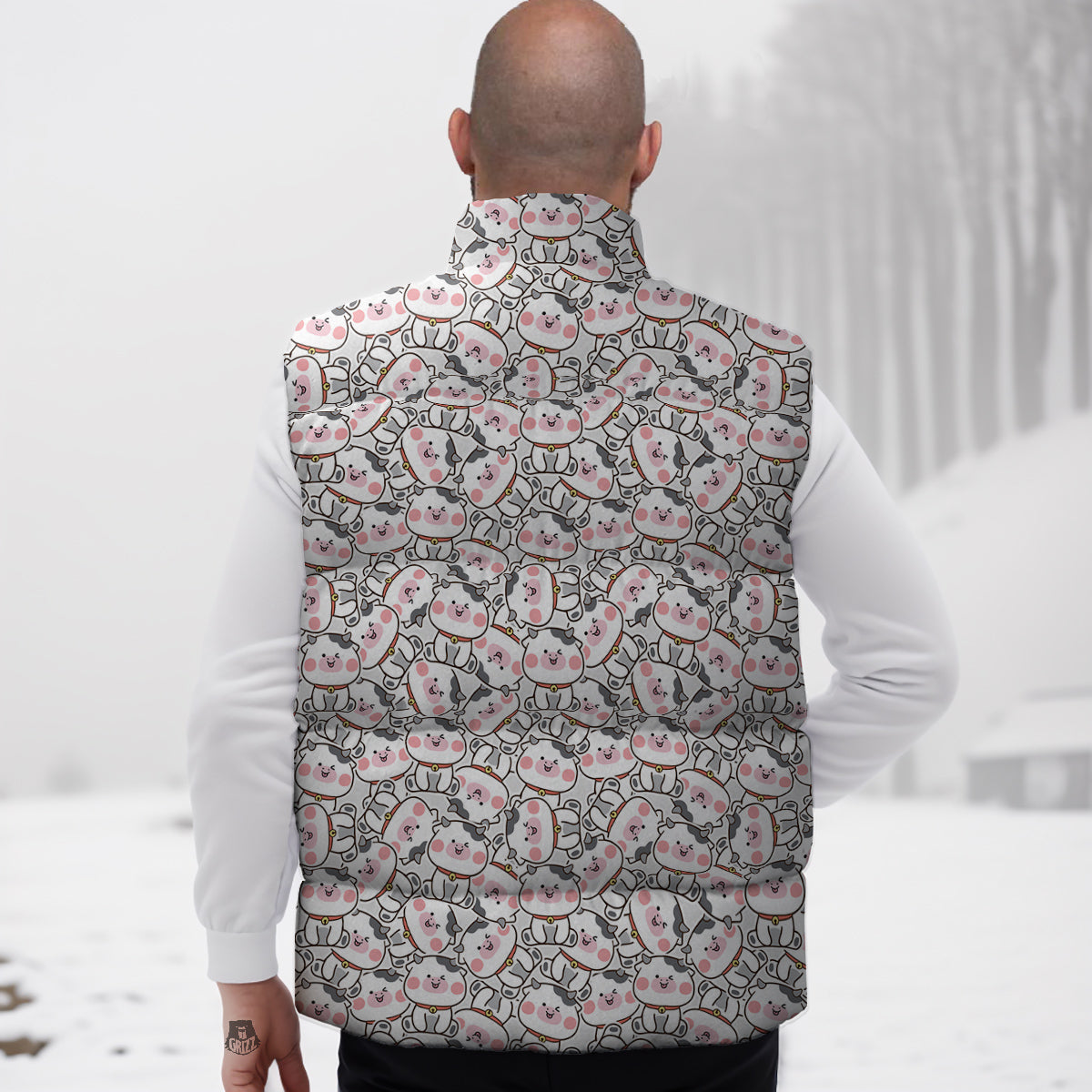 Smiley Cow Cute Print Pattern Down Vest