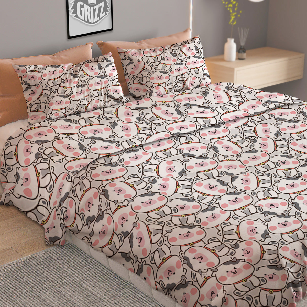 Smiley Cow Cute Print Pattern Duvet Cover Bedding Set