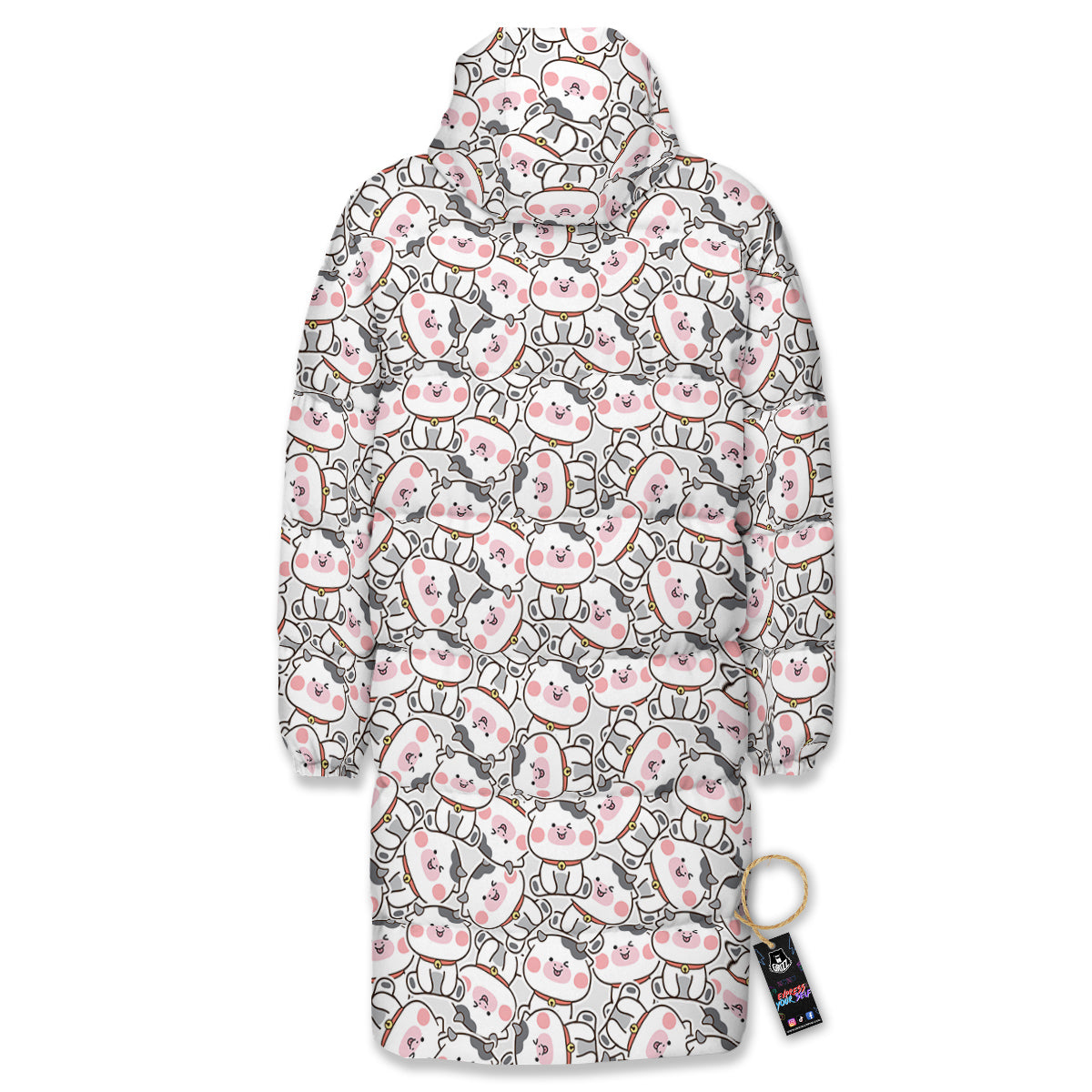 Smiley Cow Cute Print Pattern Long Down Jacket-grizzshop