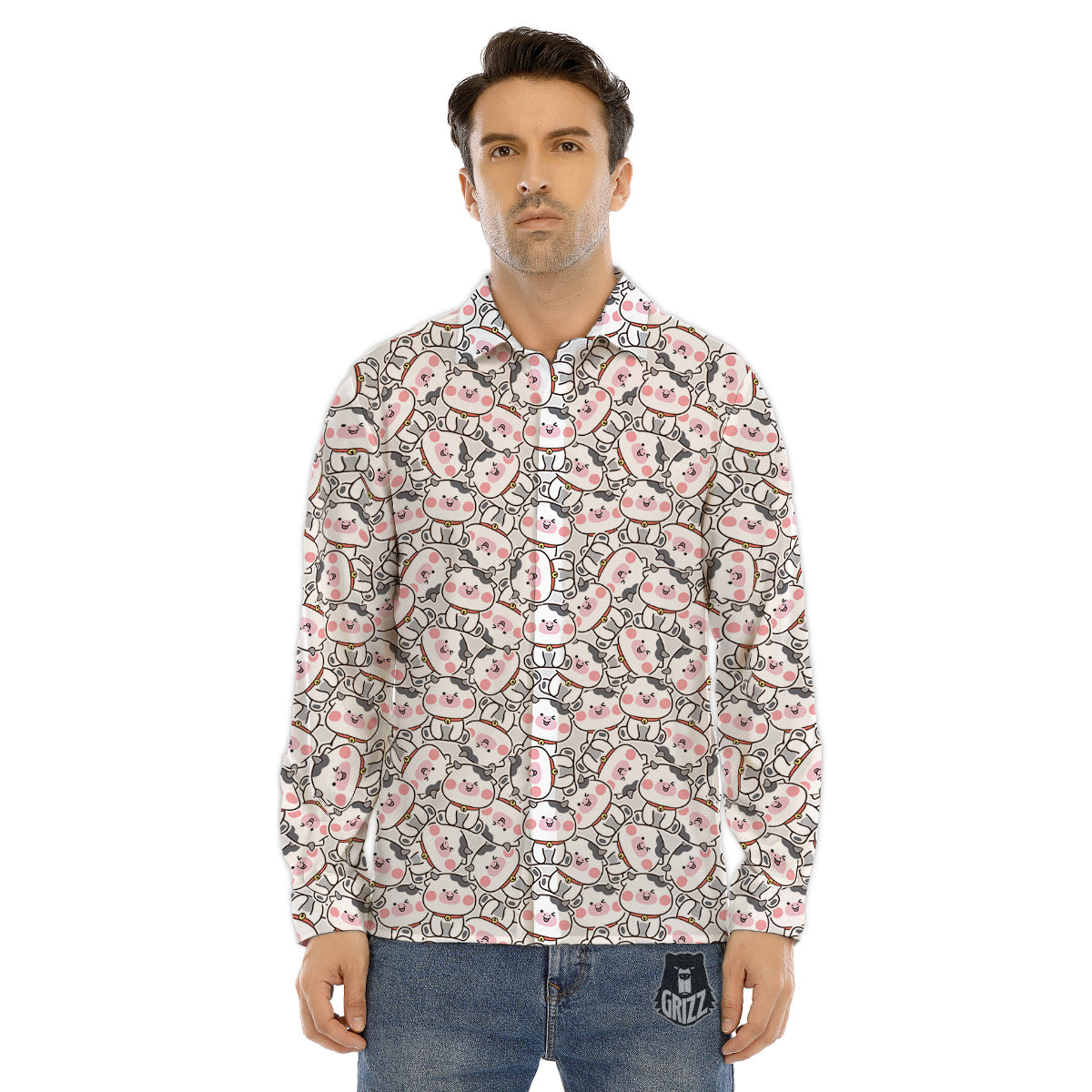 Smiley Cow Cute Print Pattern Men's Dress Shirts-grizzshop