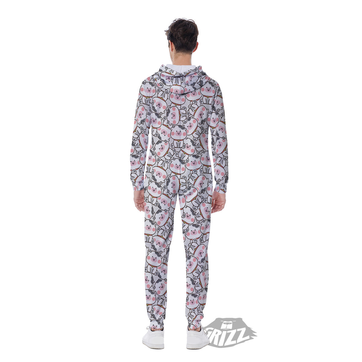 Smiley Cow Cute Print Pattern Men's Jumpsuit-grizzshop