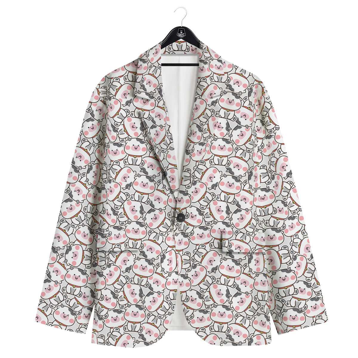 Smiley Cow Cute Print Pattern Men's Sport Coat-grizzshop