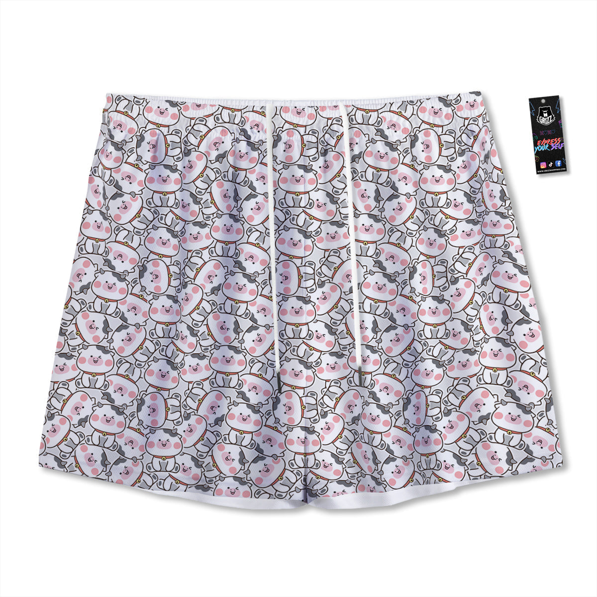 Smiley Cow Cute Print Pattern Mesh Shorts