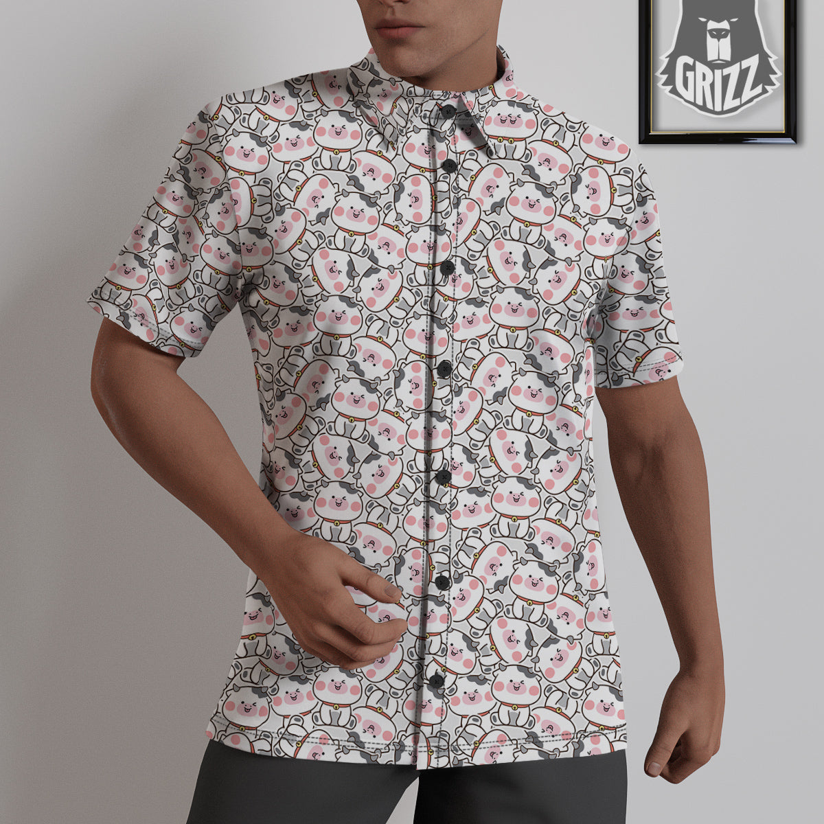 Smiley Cow Cute Print Pattern Untucked Shirts-grizzshop