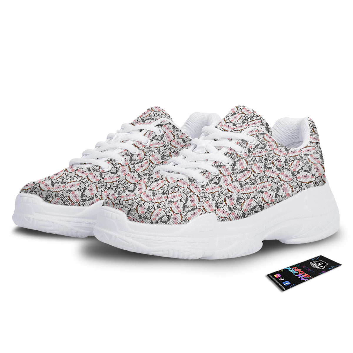 Smiley Cow Cute Print Pattern White Chunky Shoes-grizzshop