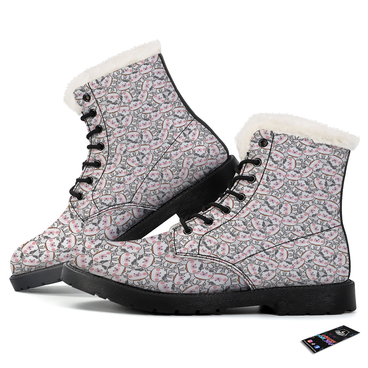 Smiley Cow Cute Print Pattern Winter Boots-grizzshop