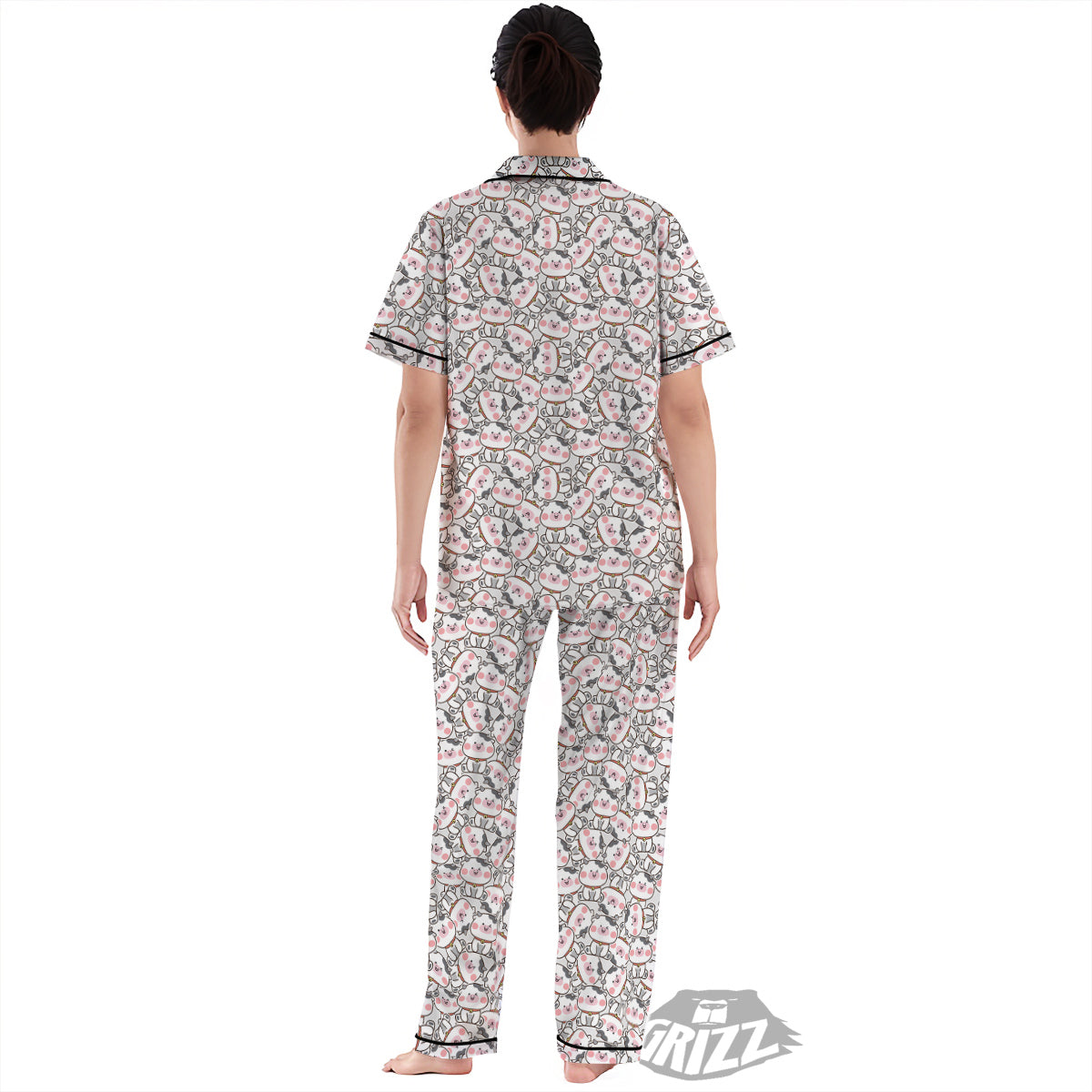 Smiley Cow Cute Print Pattern Women's Pajamas Set-grizzshop
