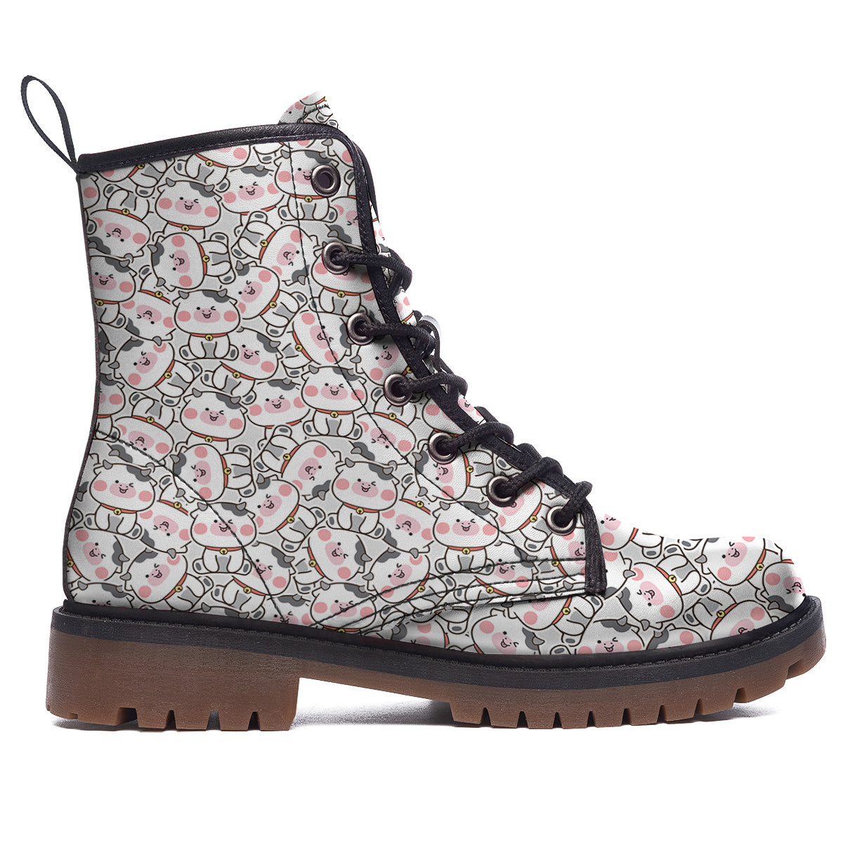 Smiley Cow Cute Print Pattern Work Boots-grizzshop