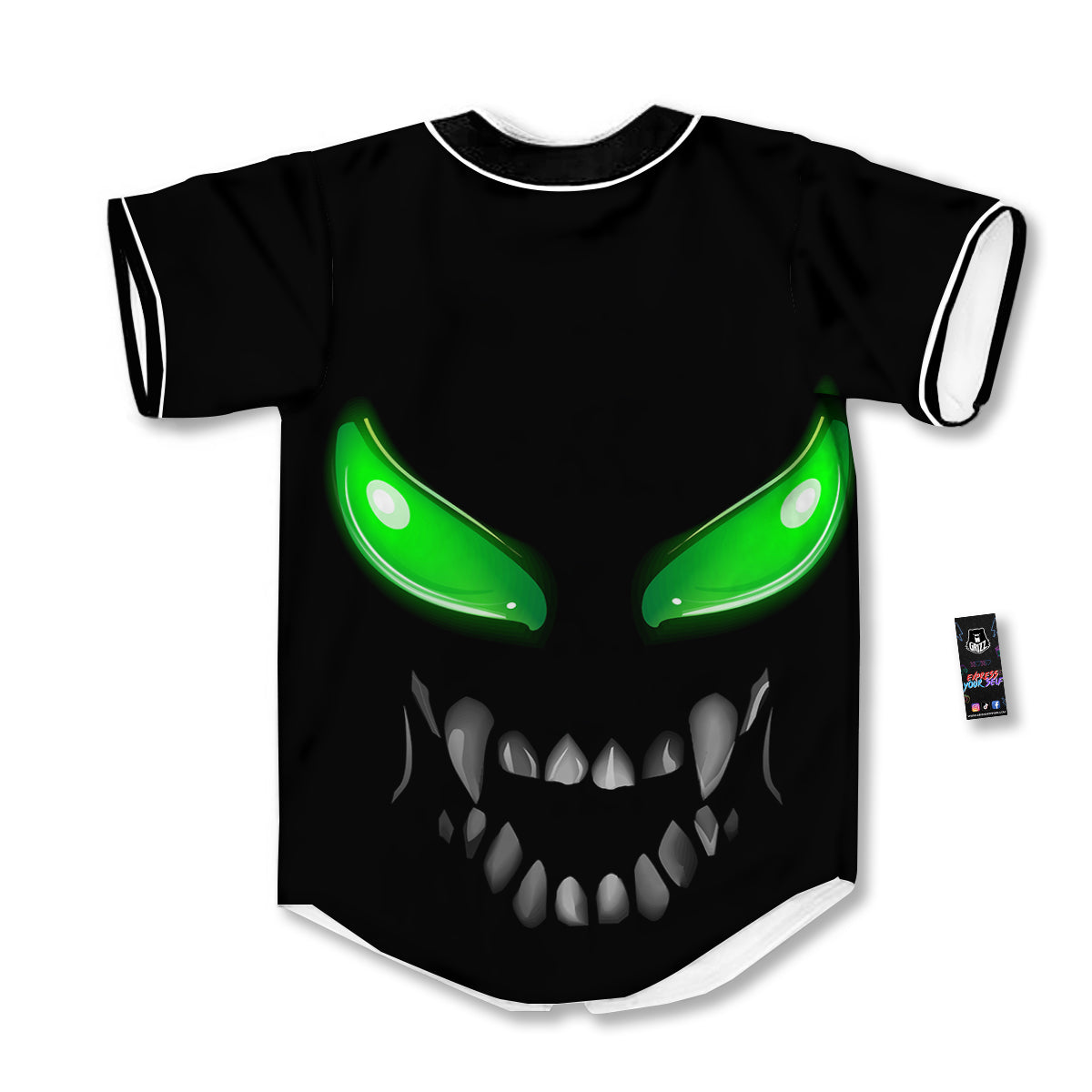 Smiley Face Monster Black Print Baseball Jersey-grizzshop