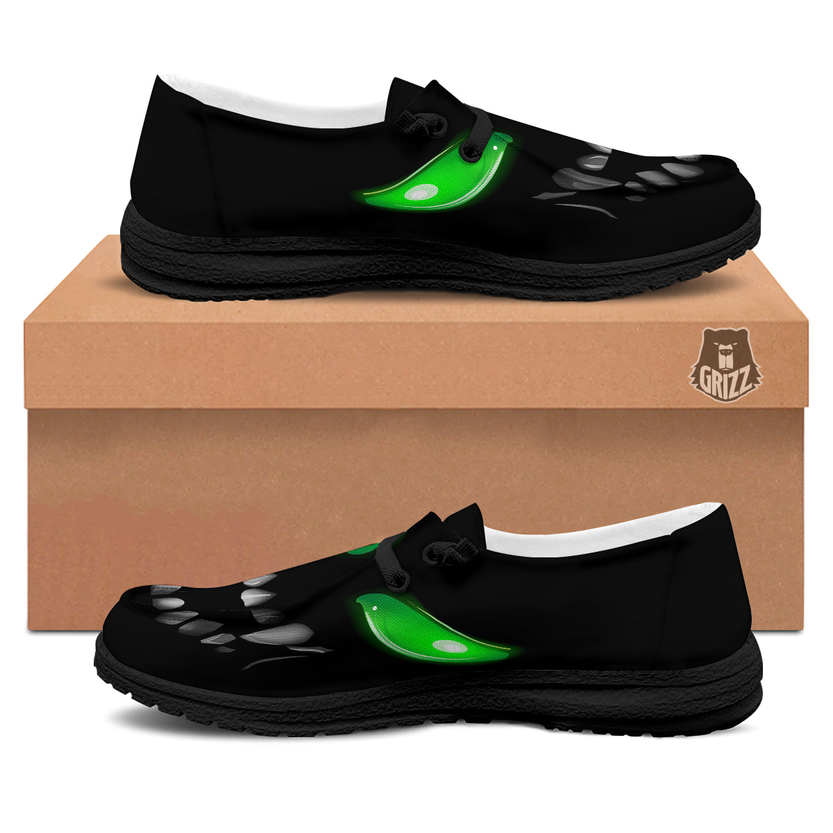 Smiley Face Monster Black Print Black Loafers-grizzshop