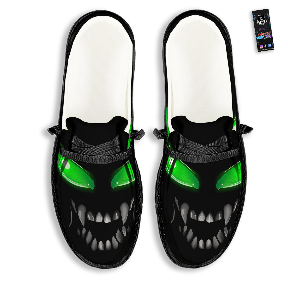 Smiley Face Monster Black Print Black Loafers-grizzshop